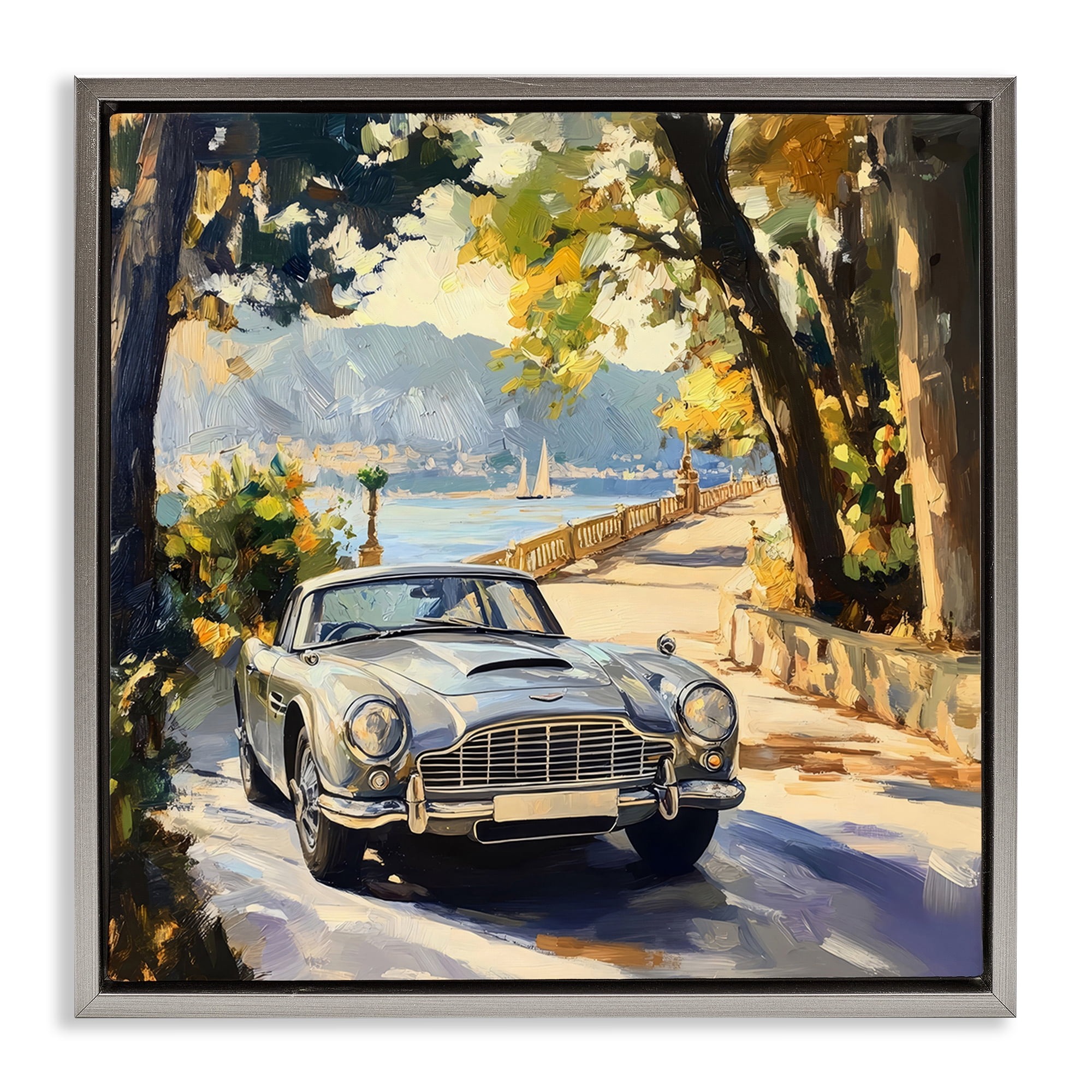 Stupell Industries Classic View of Seaside Drive Gray Framed Floater Canvas Wall Art, design by Creative Studio