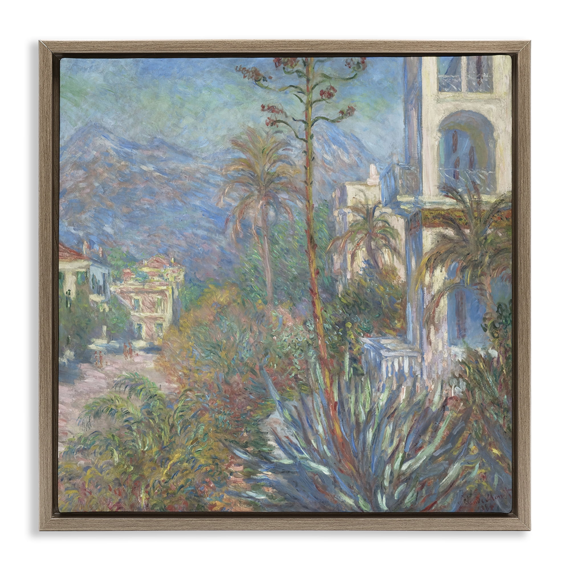 Stupell Industries Classic Villas at Bordighera Landscape & Nature Painting Brown Floater Framed Canvas Art Print Wall Art, 18 x 18