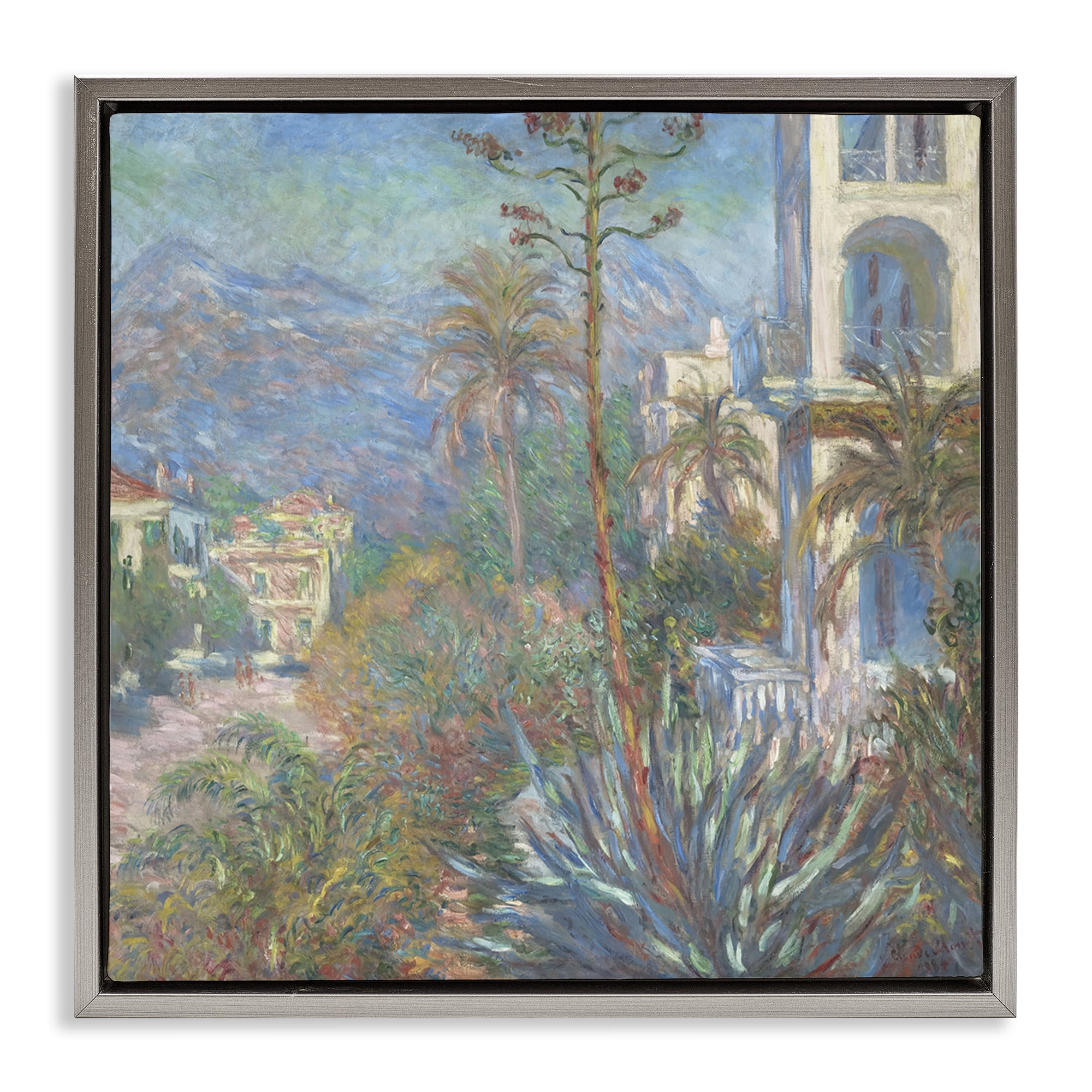 Stupell Industries Classic Villas at Bordighera Landscape & Nature Painting Gray Floater Framed Canvas Art Print Wall Art, 25 x 25