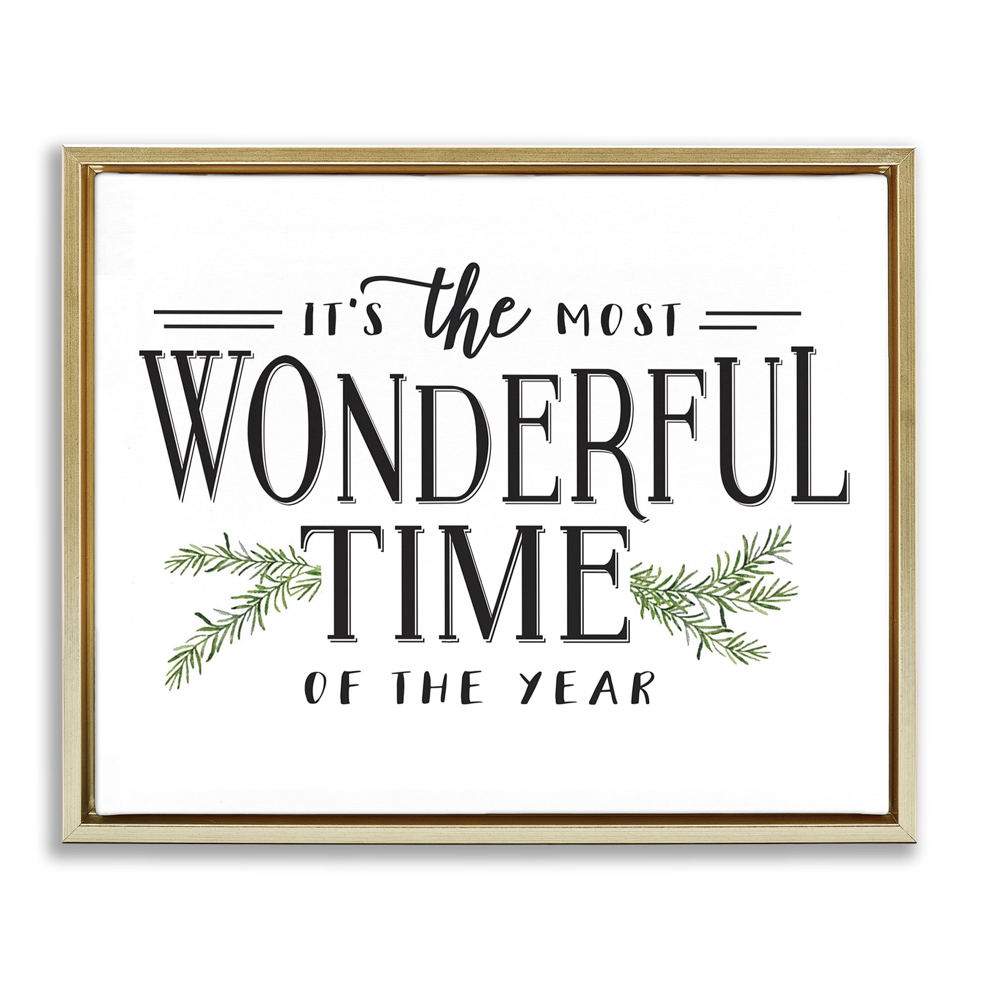 Stupell Industries Classic Vintage Christmas Phrase Holiday Painting Gold Floater Framed Canvas Art Print Wall Art, 21 x 17