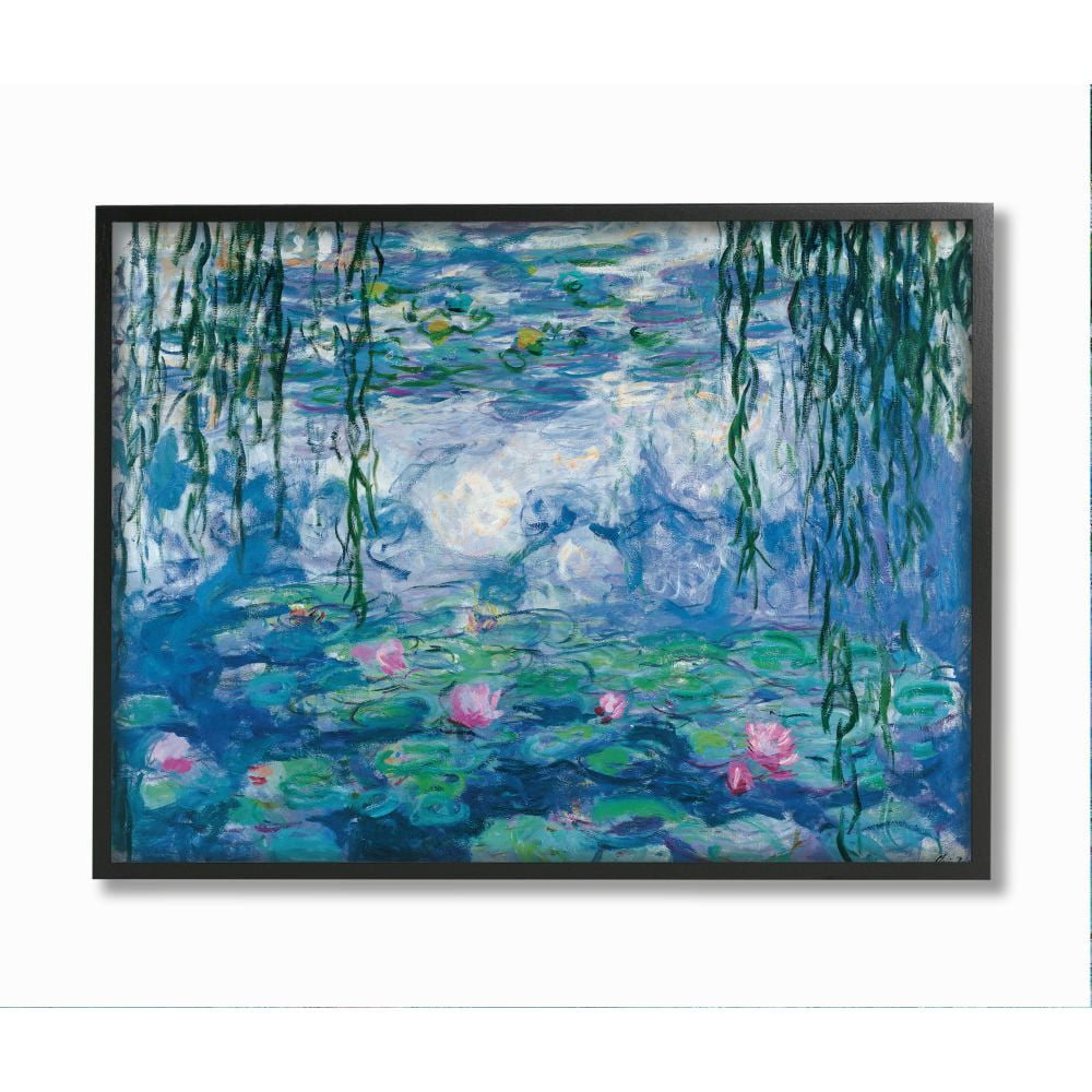 Claude Monet Water Lilies Landscape Print on Canvas with Black Frame