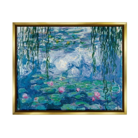Stupell Industries Classic Water Lilies Painting Monet Pond Detail Metallic Gold Framed Floating Canvas Wall Art, 24x30, by Claude Monet