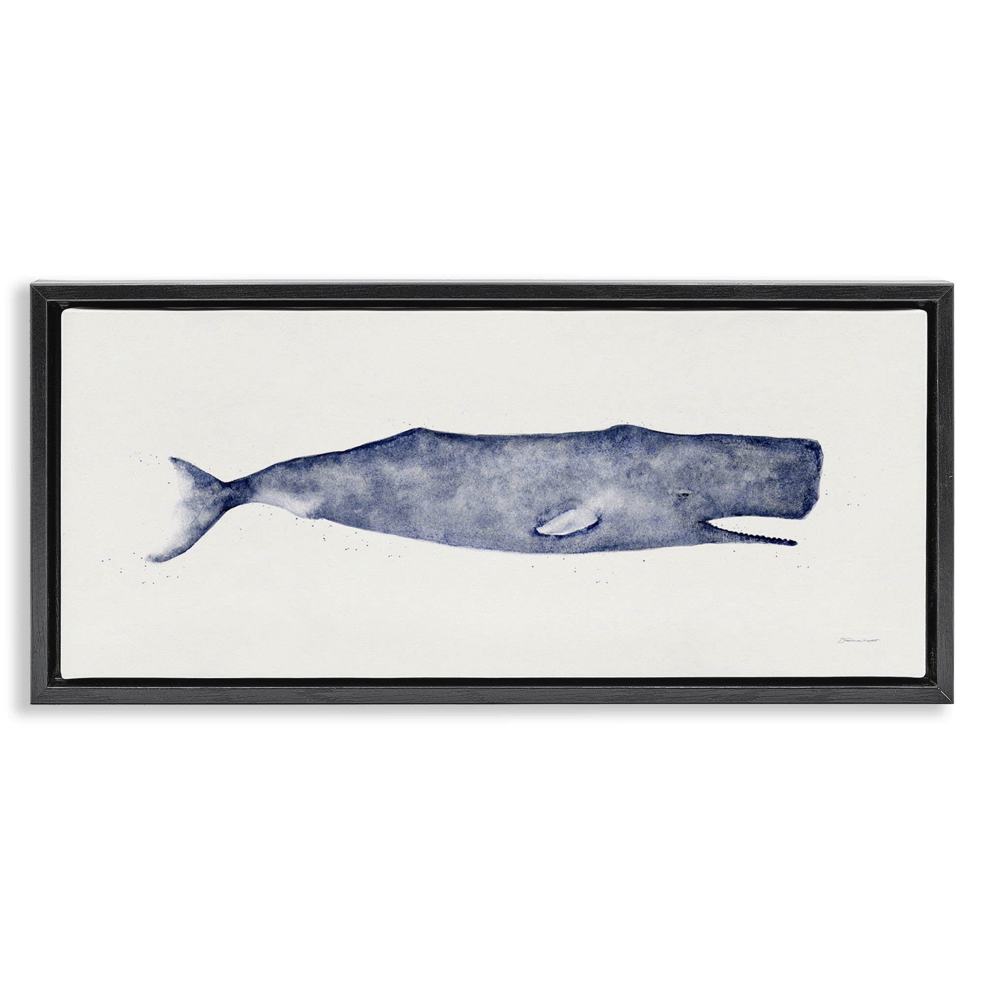 Stupell Industries Classic Whale Watercolor Illustration Animals & Insects Painting Black Floater Framed Canvas Art Print Wall Art, 25 x 11