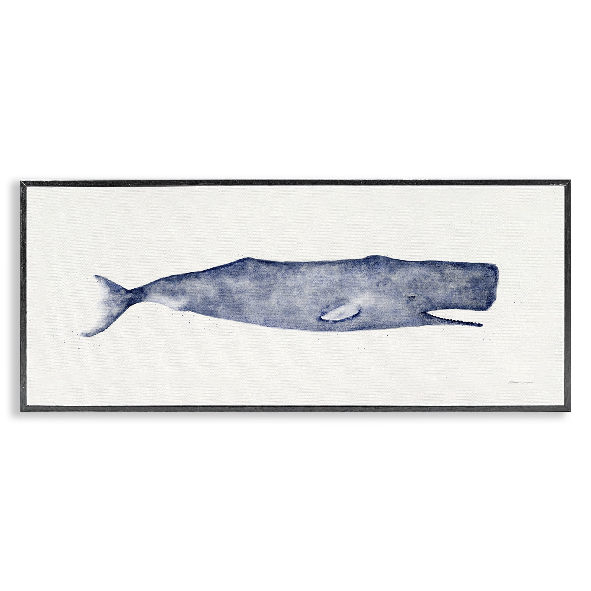 Stupell Industries Classic Whale Watercolor Illustration Animals & Insects Painting Black Framed Art Print Wall Art, 30 x 13