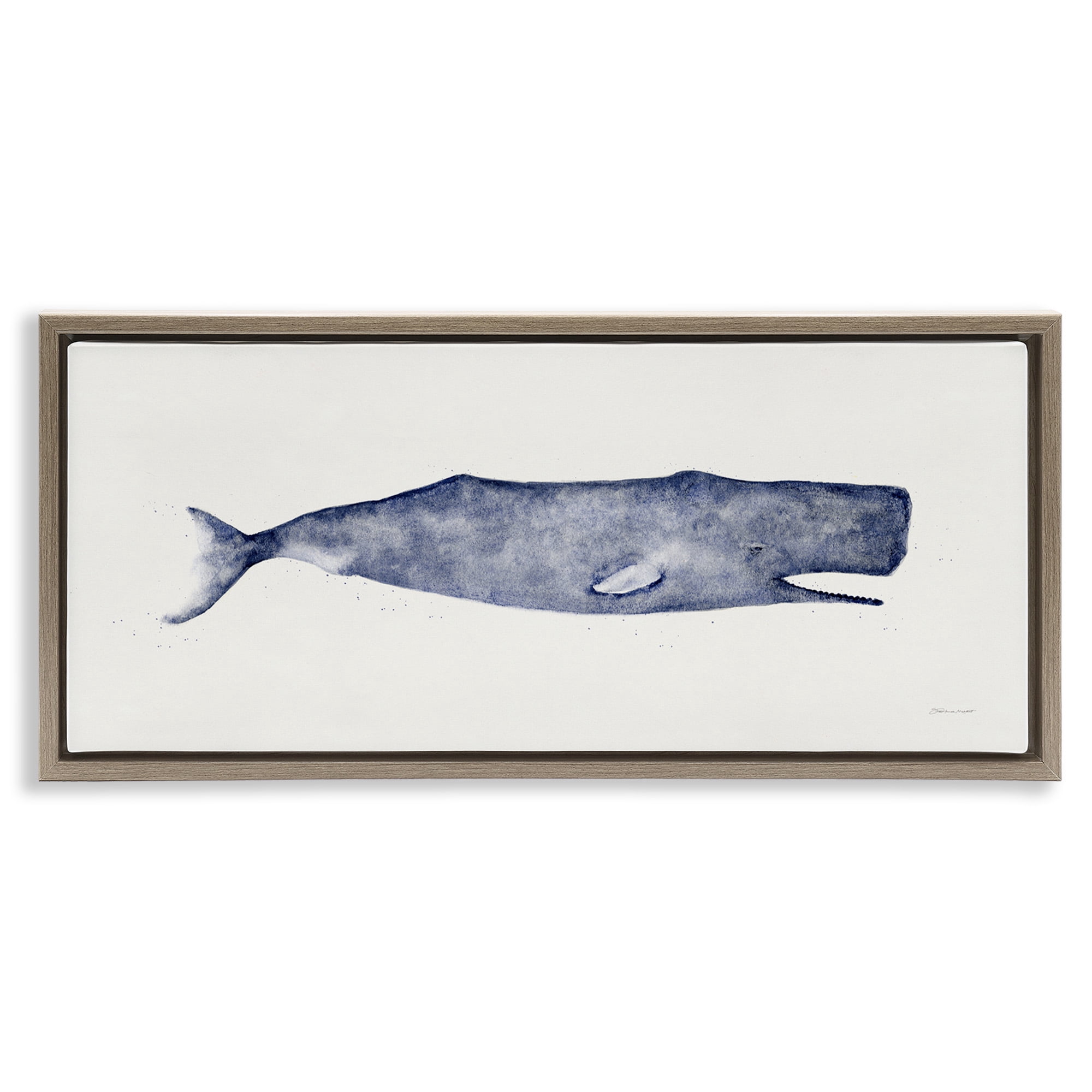 Stupell Industries Classic Whale Watercolor Illustration Animals & Insects Painting Brown Floater Framed Canvas Art Print Wall Art, 25 x 11