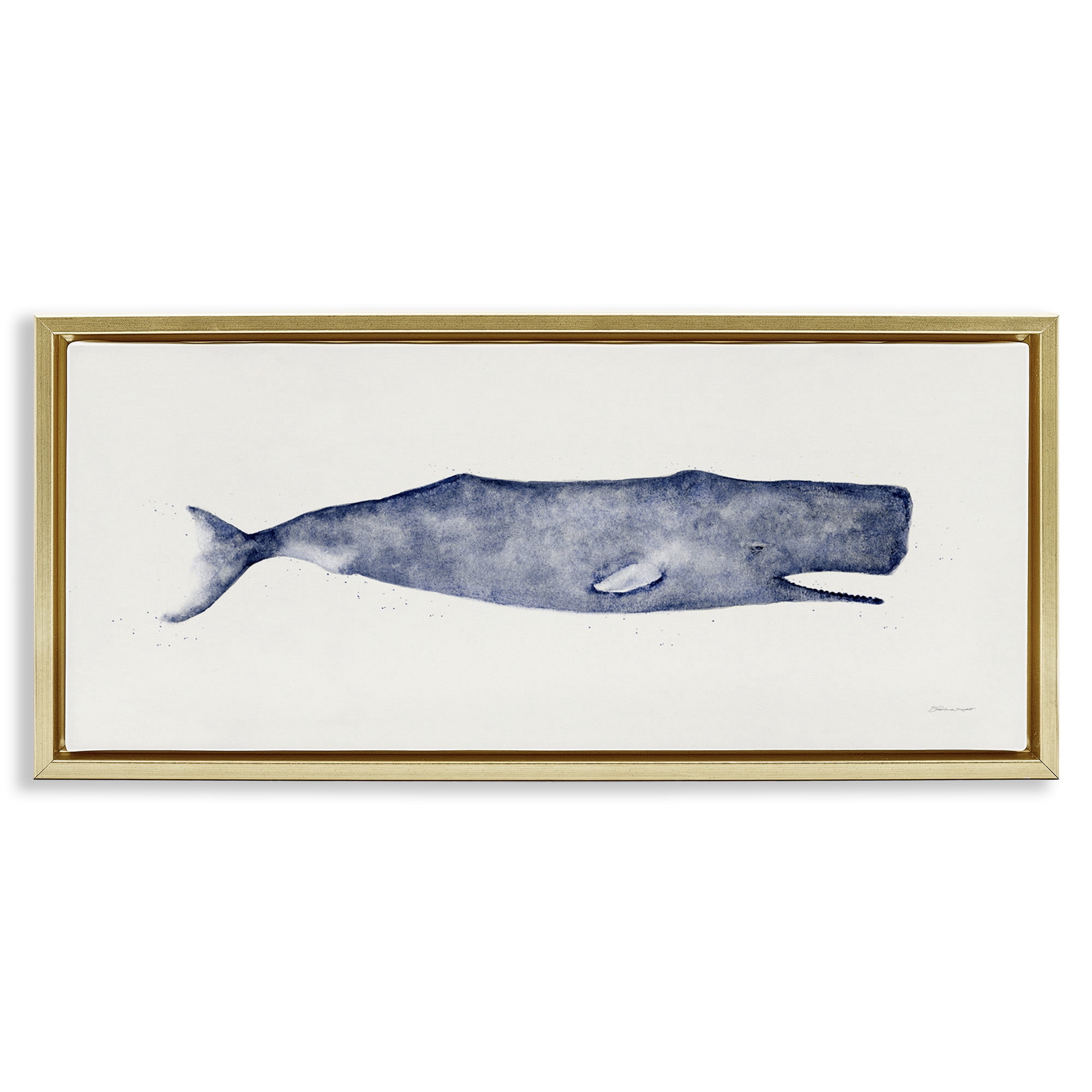 Stupell Industries Classic Whale Watercolor Illustration Animals & Insects Painting Gold Floater Framed Canvas Art Print Wall Art, 25 x 11