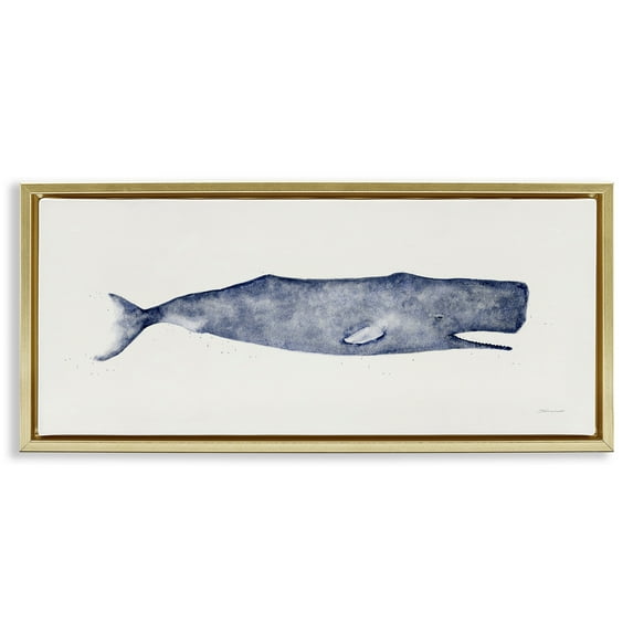Stupell Industries Classic Whale Watercolor Illustration Animals & Insects Painting Gold Floater Framed Canvas Art Print Wall Art, 31 x 14