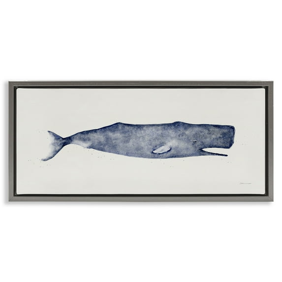 Stupell Industries Classic Whale Watercolor Illustration Animals & Insects Painting Gray Floater Framed Canvas Art Print Wall Art, 25 x 11
