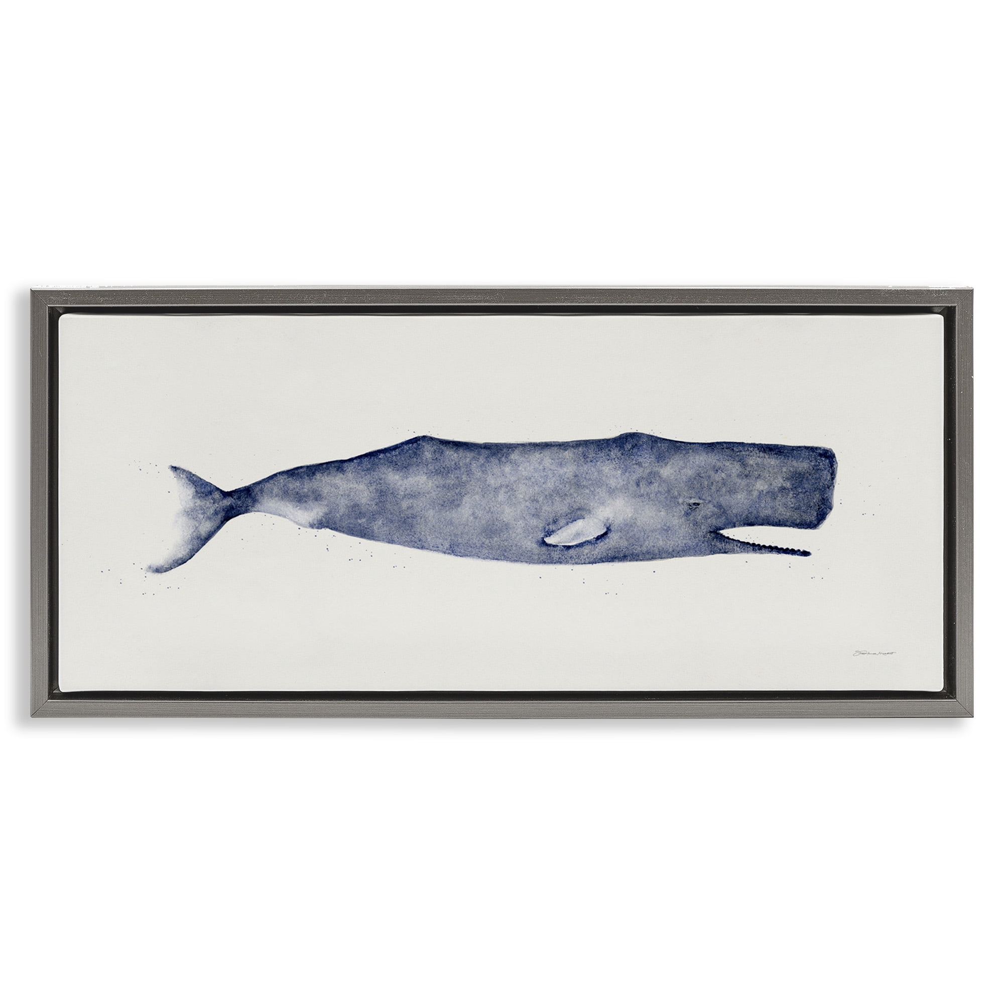 Stupell Industries Classic Whale Watercolor Illustration Animals & Insects Painting Gray Floater Framed Canvas Art Print Wall Art, 31 x 14