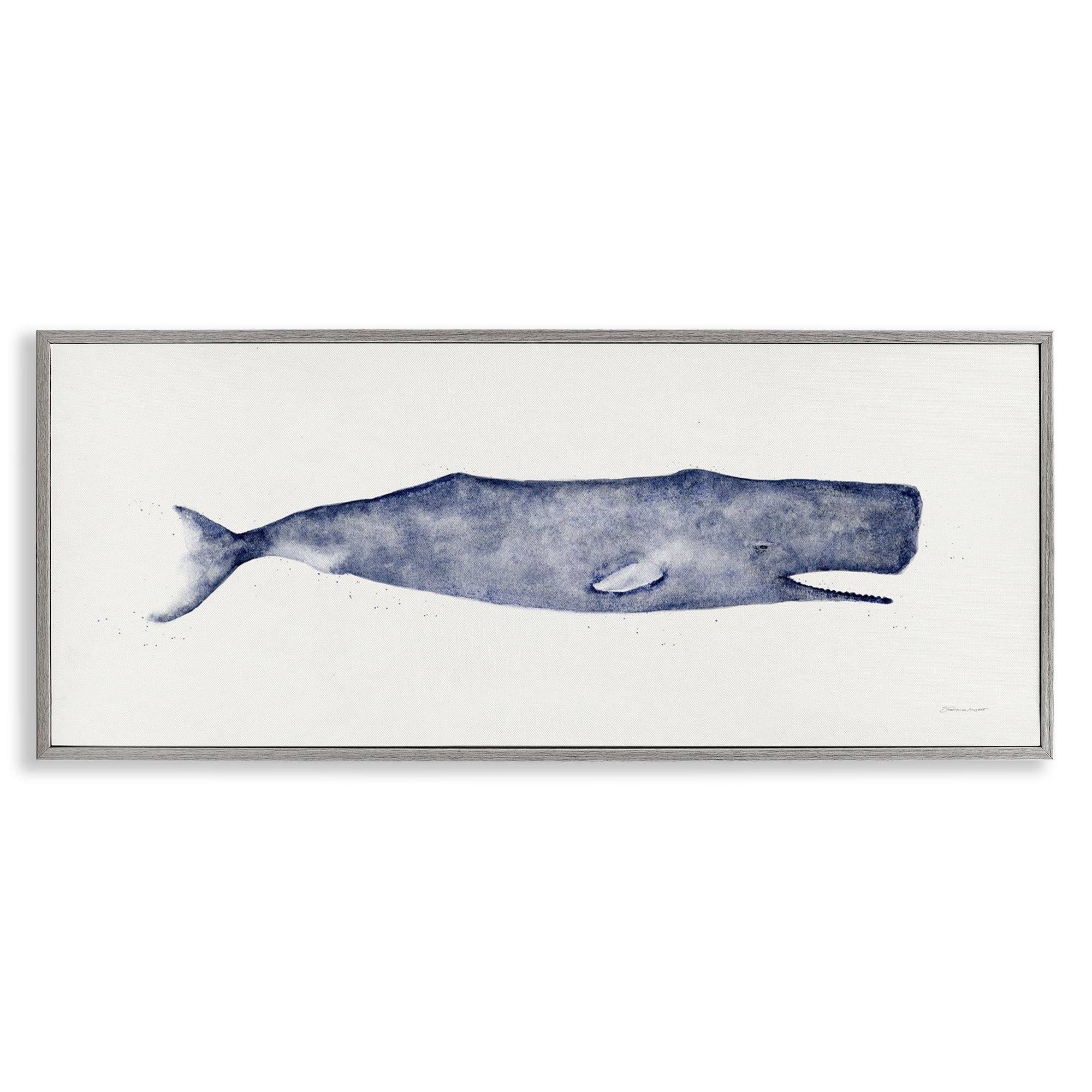 Stupell Industries Classic Whale Watercolor Illustration Animals & Insects Painting Gray Framed Art Print Wall Art, 30 x 13