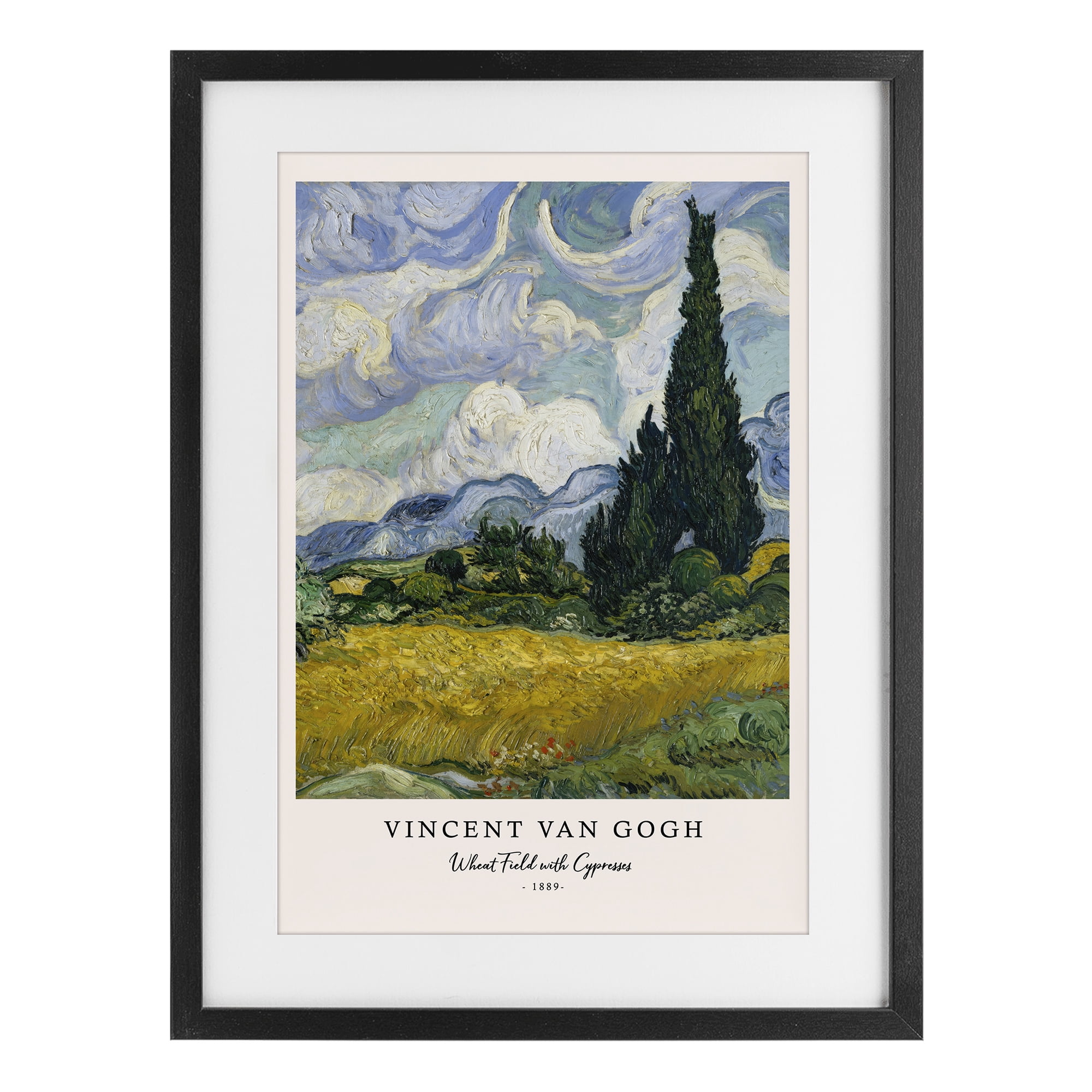 Stupell Industries Classic Wheat Fields with Cypresses Black Framed Print Under Glass, design by Vintage Hustle