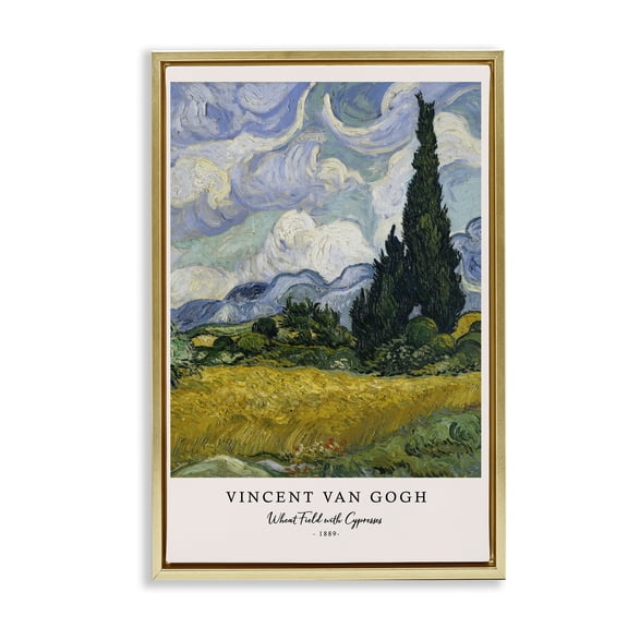 Stupell Industries Classic Wheat Fields with Cypresses Gold Framed Floater Canvas Wall Art, design by Vintage Hustle