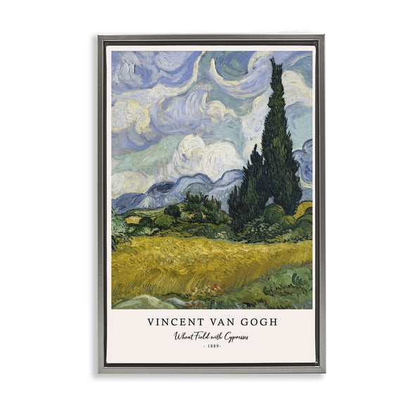 Stupell Industries Classic Wheat Fields with Cypresses Gray Framed Floater Canvas Wall Art, design by Vintage Hustle