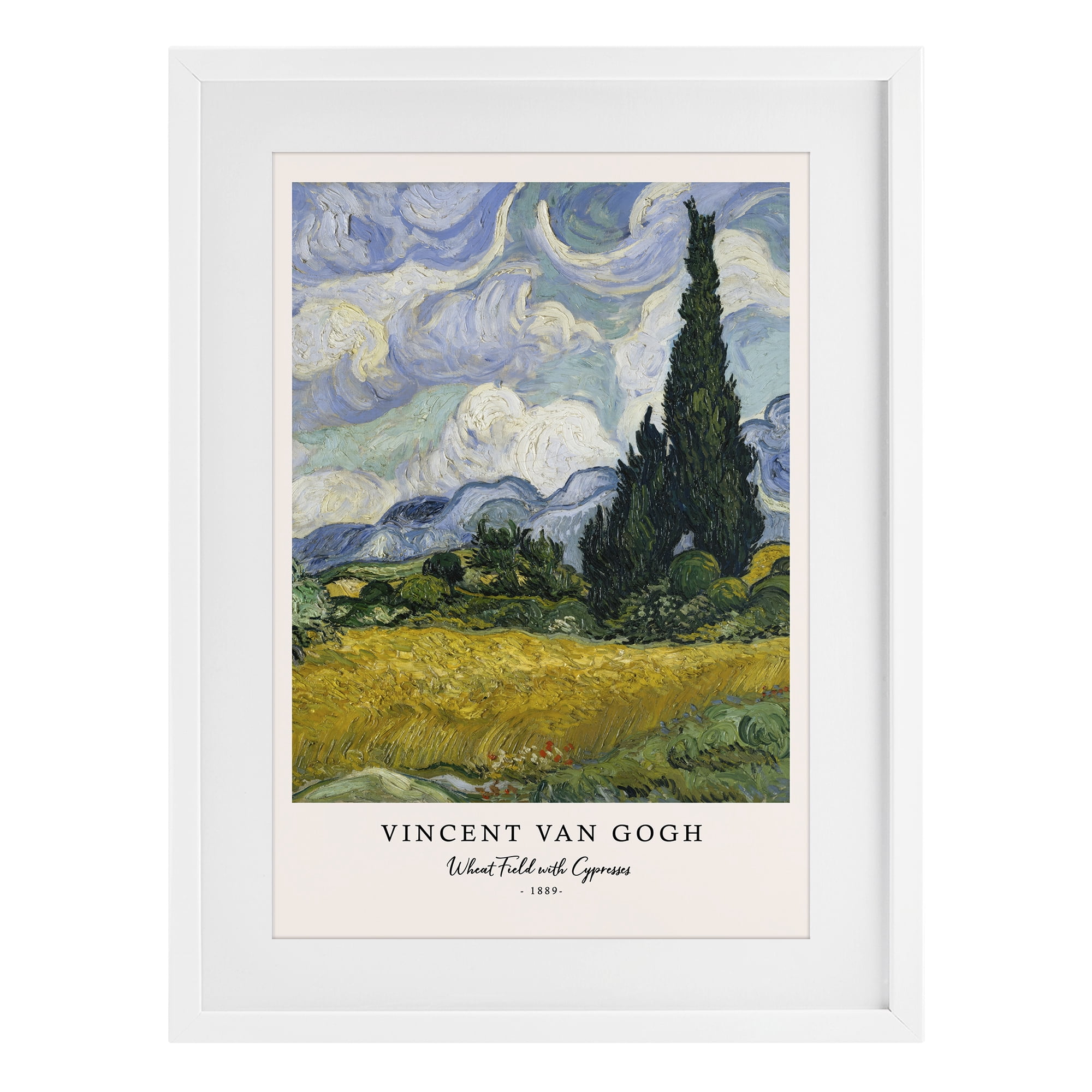 Stupell Industries Classic Wheat Fields with Cypresses White Framed Print Under Glass, design by Vintage Hustle