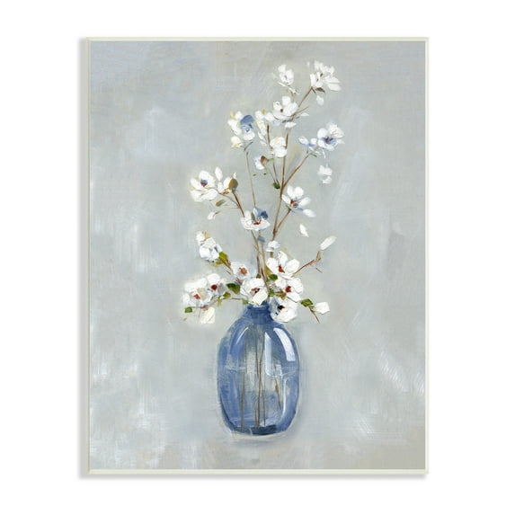 Stupell Industries Classic White Flower Arrangement Blue Vase Ikebana Painting, 10 x 15, Design by Sally Swatland