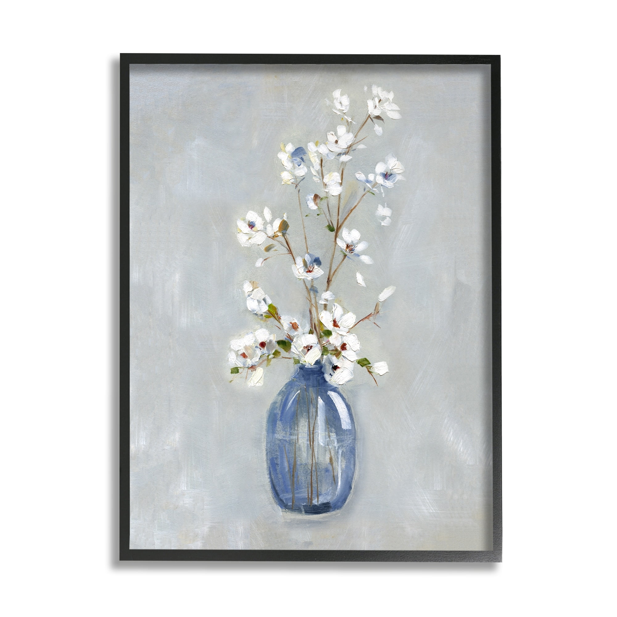 Stupell Industries Classic White Flower Arrangement Blue Vase Ikebana Painting, 16 x 20, Design by Sally Swatland