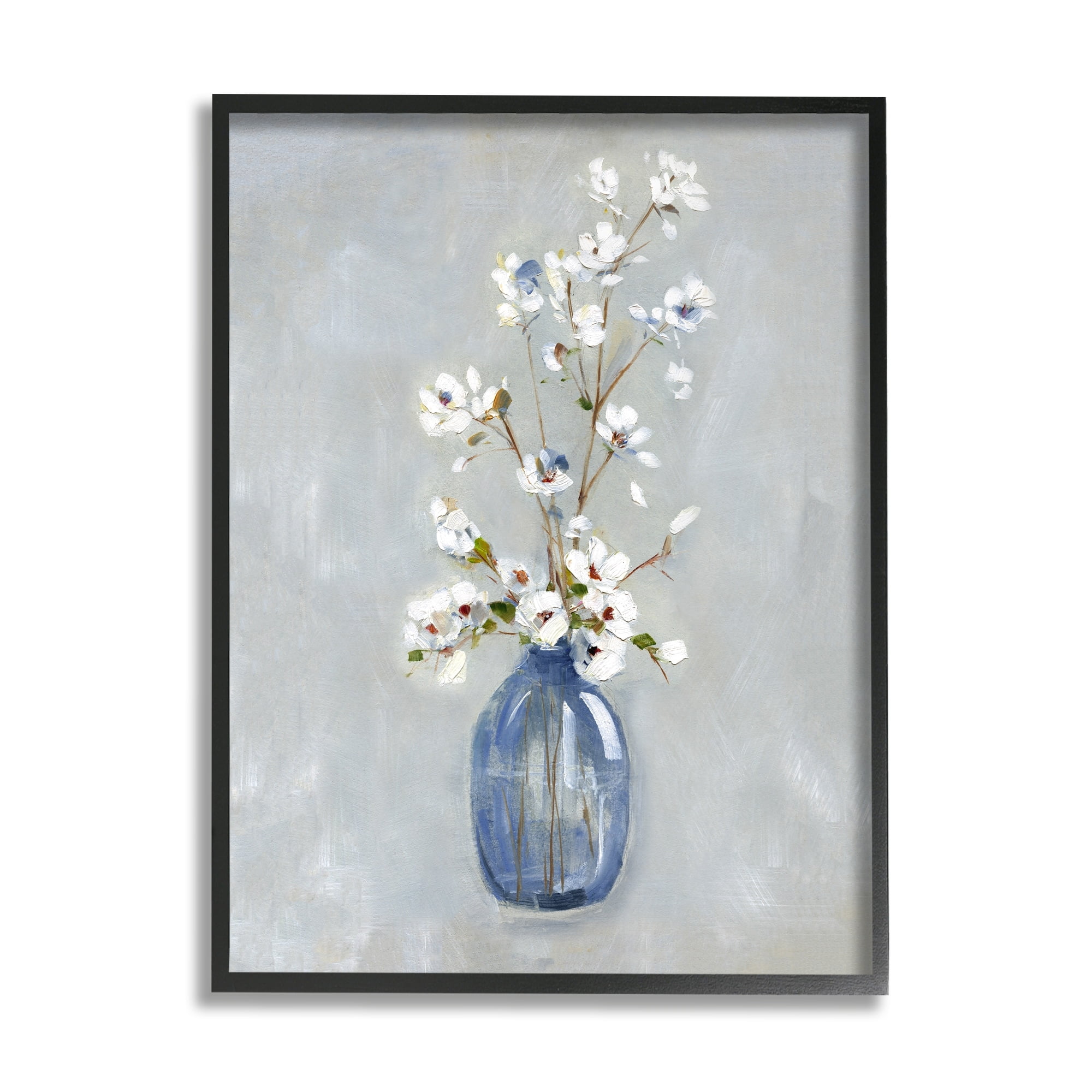 Stupell Industries Classic White Flower Arrangement Blue Vase Ikebana Painting, 24 x 30, Design by Sally Swatland