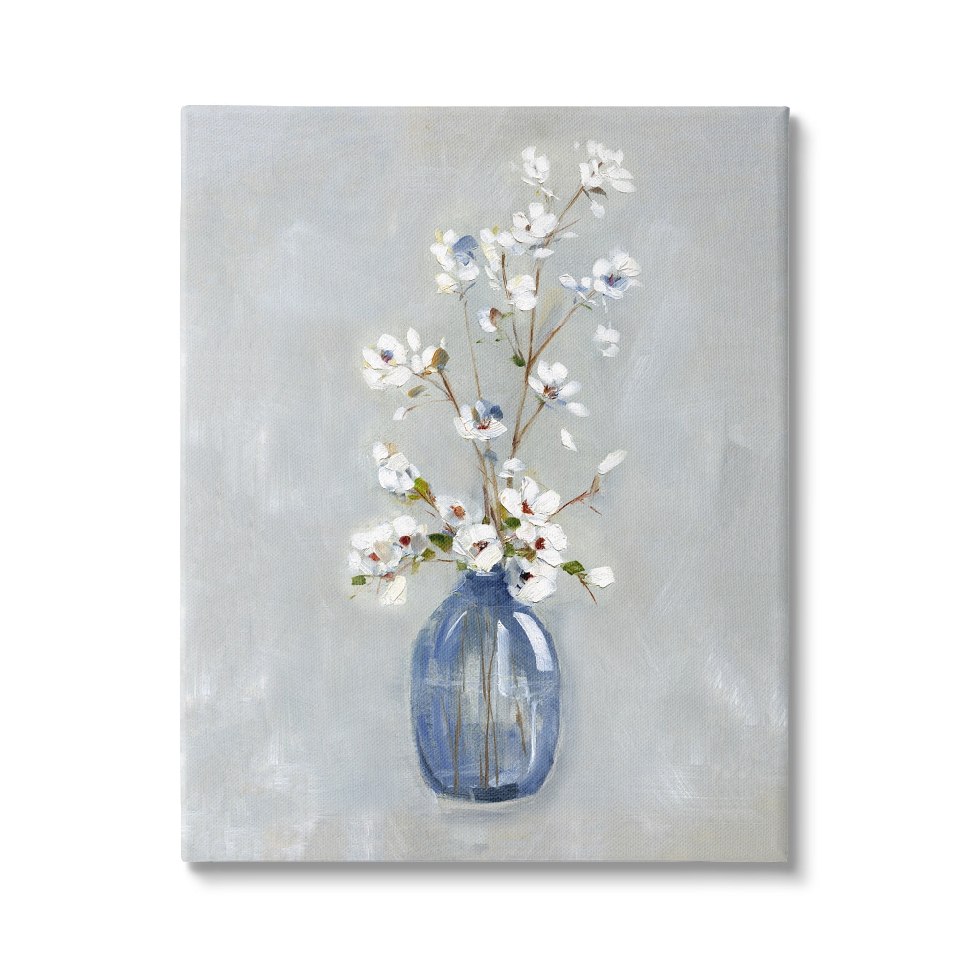 Classic White Floral Arrangement in Blue Vase Canvas Art