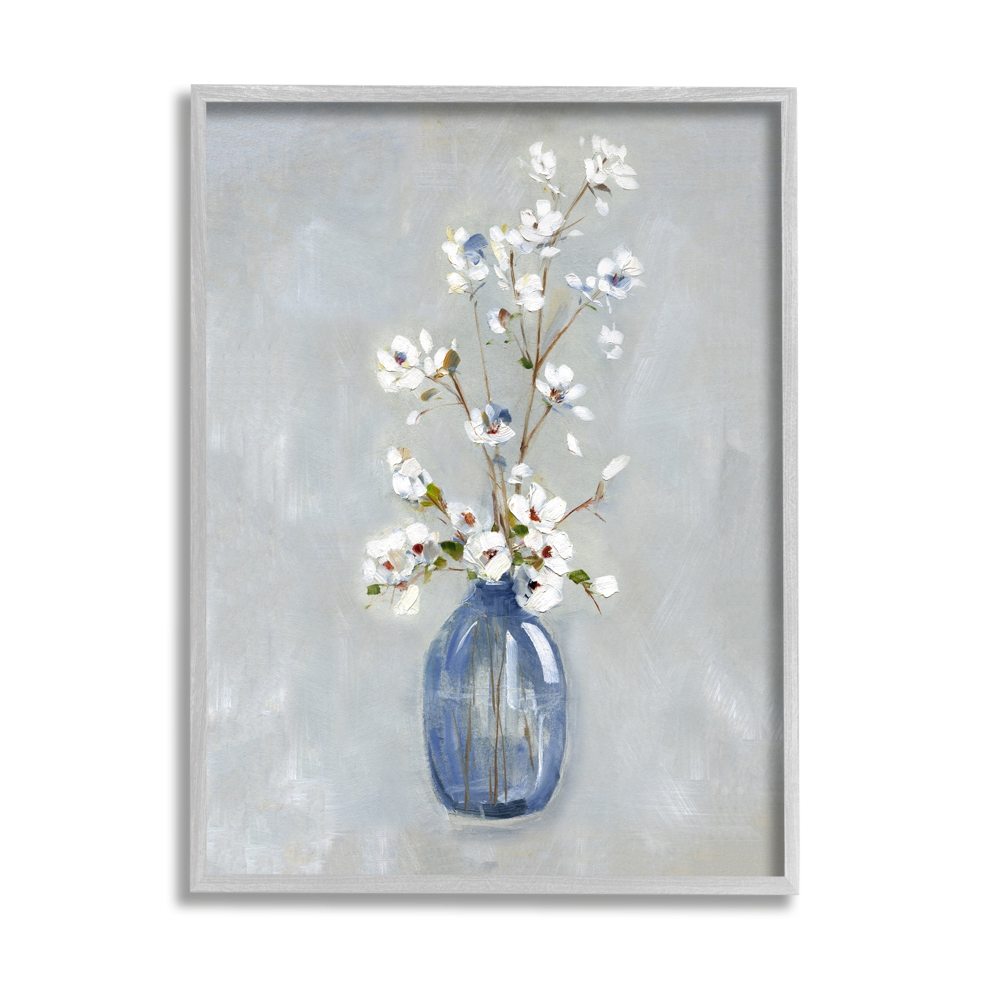 Stupell Industries Classic White Flower Arrangement Blue Vase Ikebana Painting Black Framed Art Print Wall Art, 11x14, by Sally Swatland