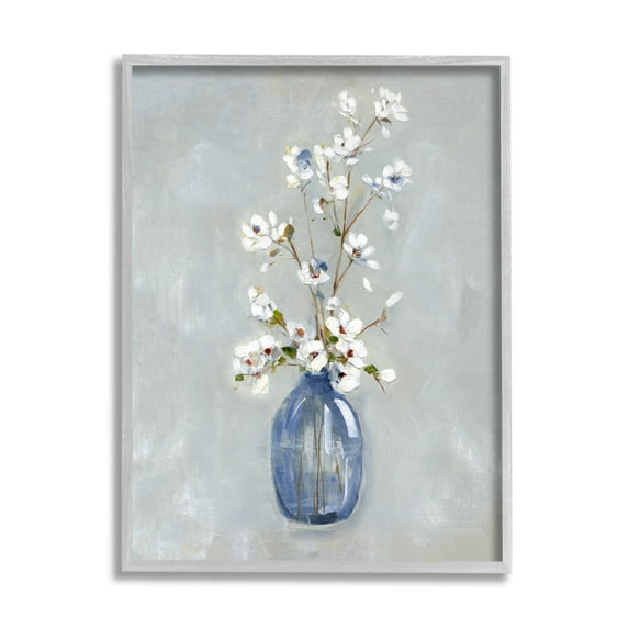 Stupell Industries Classic White Flower Arrangement Blue Vase Ikebana Painting Black Framed Art Print Wall Art, 11x14, by Sally Swatland