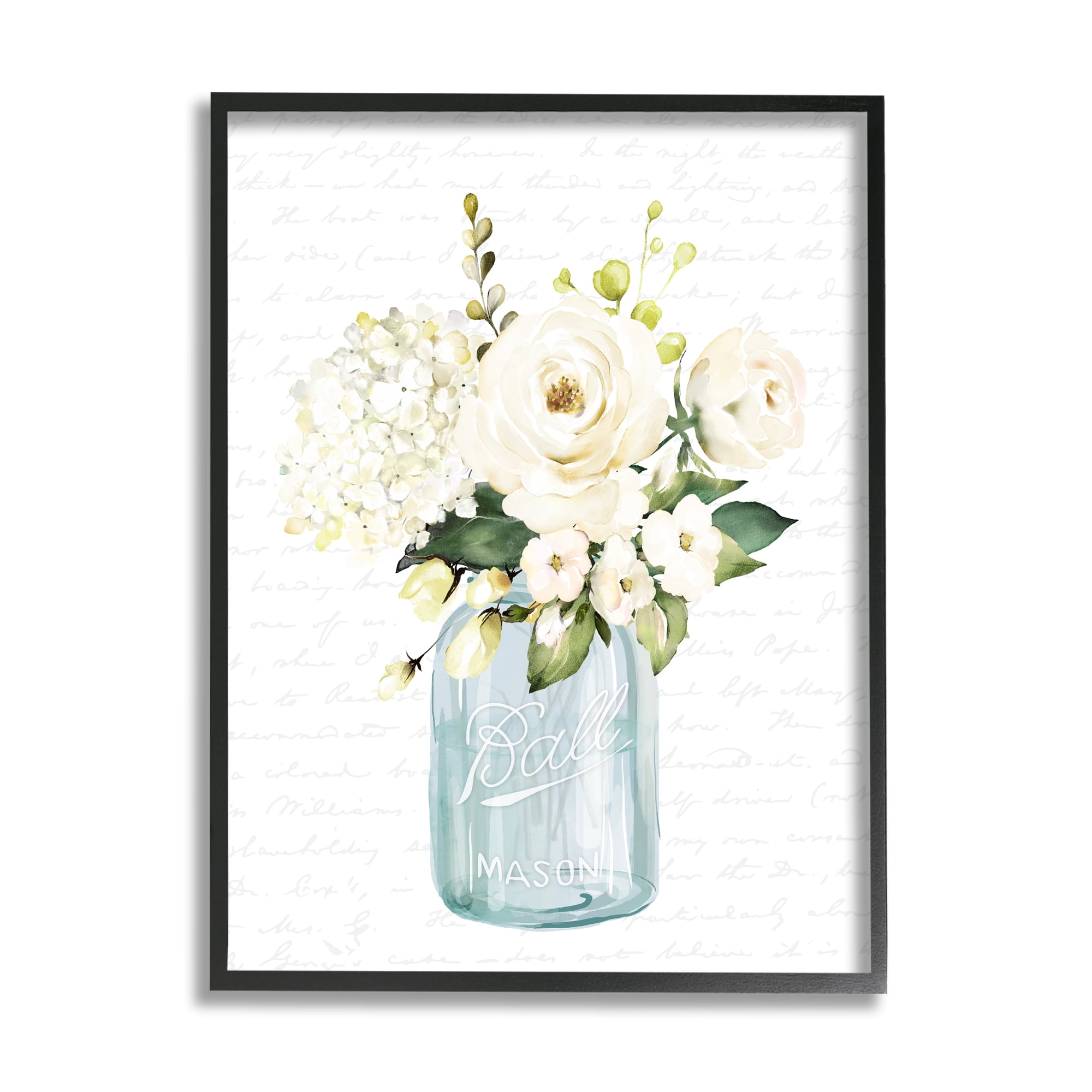 Stupell Industries Classic White Flower Bouquet Vintage Text Script Graphic Art Black Framed Art Print Wall Art, Design by Lettered and Lined