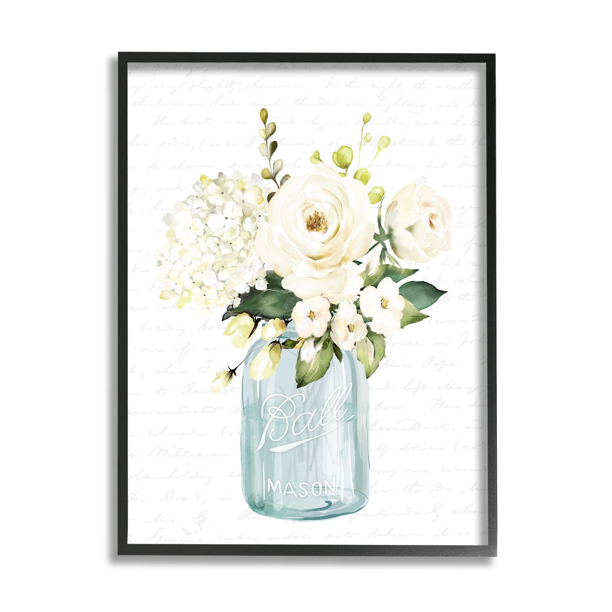 Stupell Industries Classic White Flower Bouquet Vintage Text Script Graphic Art Black Framed Art Print Wall Art, Design by Lettered and Lined