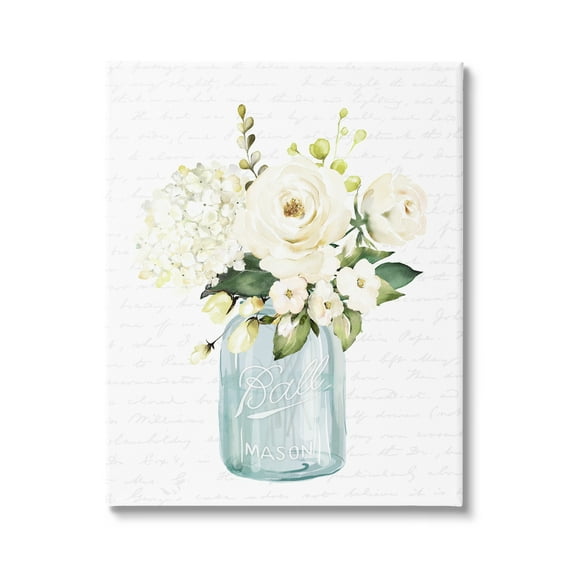 Stupell Industries Classic White Flower Bouquet Vintage Text Script Graphic Art Gallery Wrapped Canvas Print Wall Art, Design by Lettered and Lined