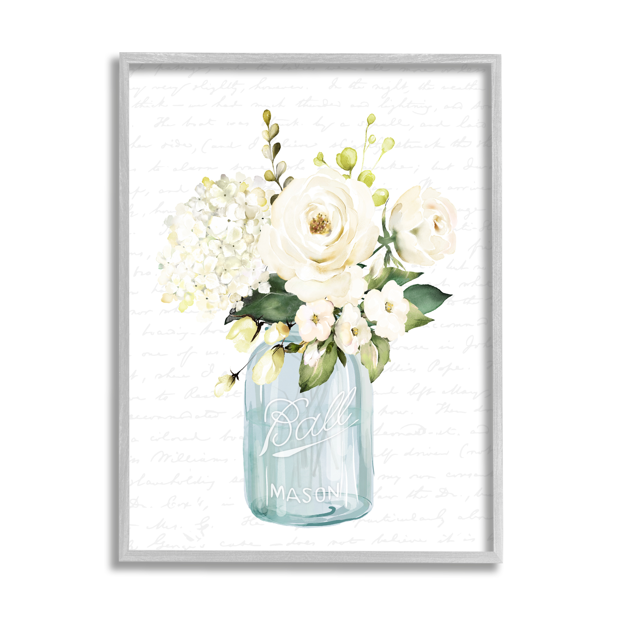 Stupell Industries Classic White Flower Bouquet Vintage Text Script Graphic Art Gray Framed Art Print Wall Art, Design by Lettered and Lined