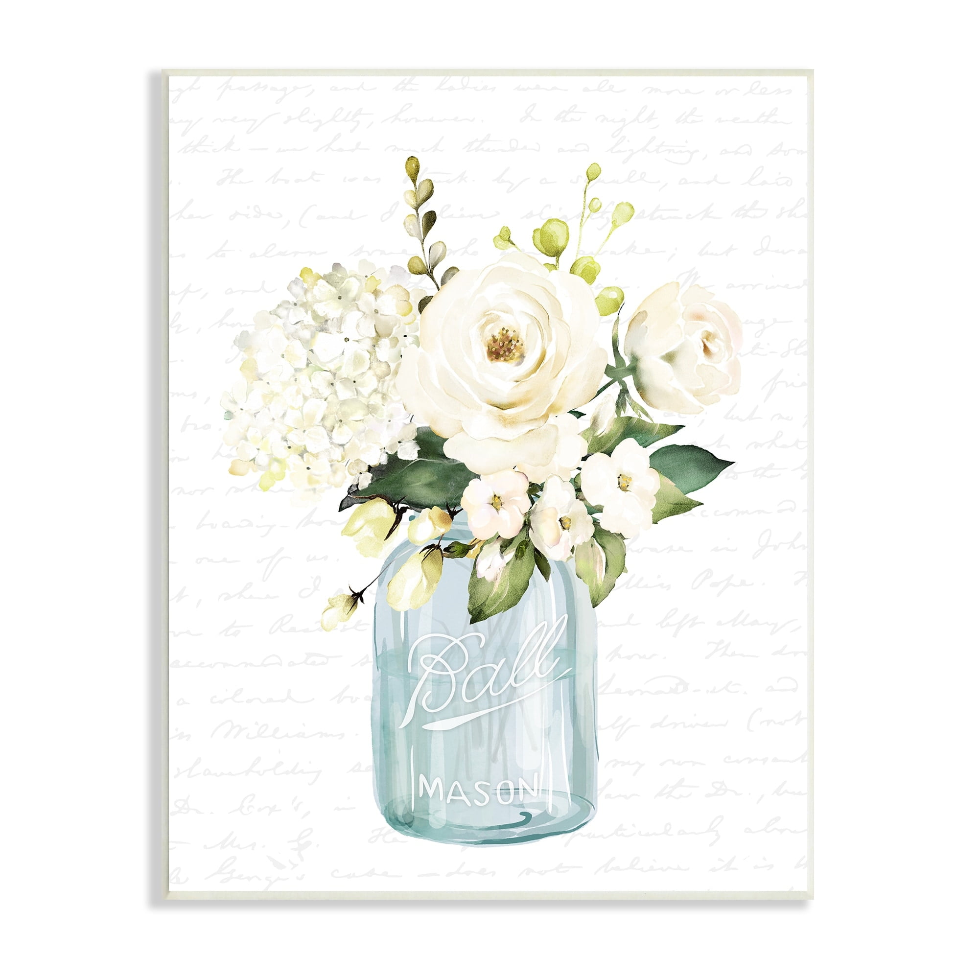 Stupell Industries Classic White Flower Bouquet Vintage Text Script Graphic Art Unframed Art Print Wall Art, Design by Lettered and Lined
