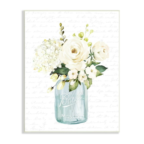 Stupell Industries Classic White Flower Bouquet Vintage Text Script Graphic Art Unframed Art Print Wall Art, Design by Lettered and Lined