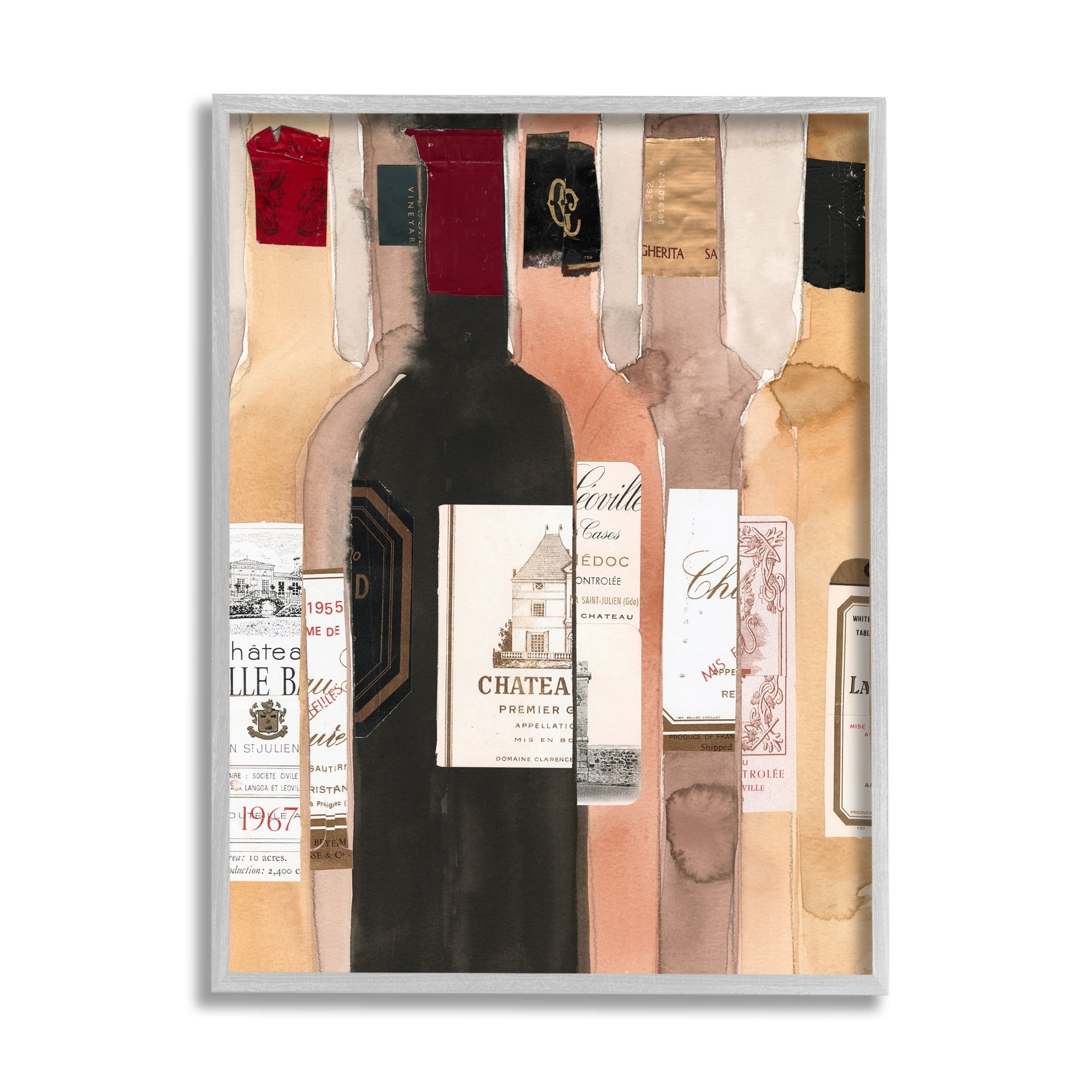 Stupell Industries Classic Wine Champagne Bottles Vintage Theme Paintings Gray Framed Art Print Wall Art, 16x20, by Samuel Dixon