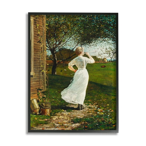 Stupell Industries Classic Woman Instrument Rural Vintage House Painting Painting Black Framed Art Print Wall Art, Design by Lettered and Lined