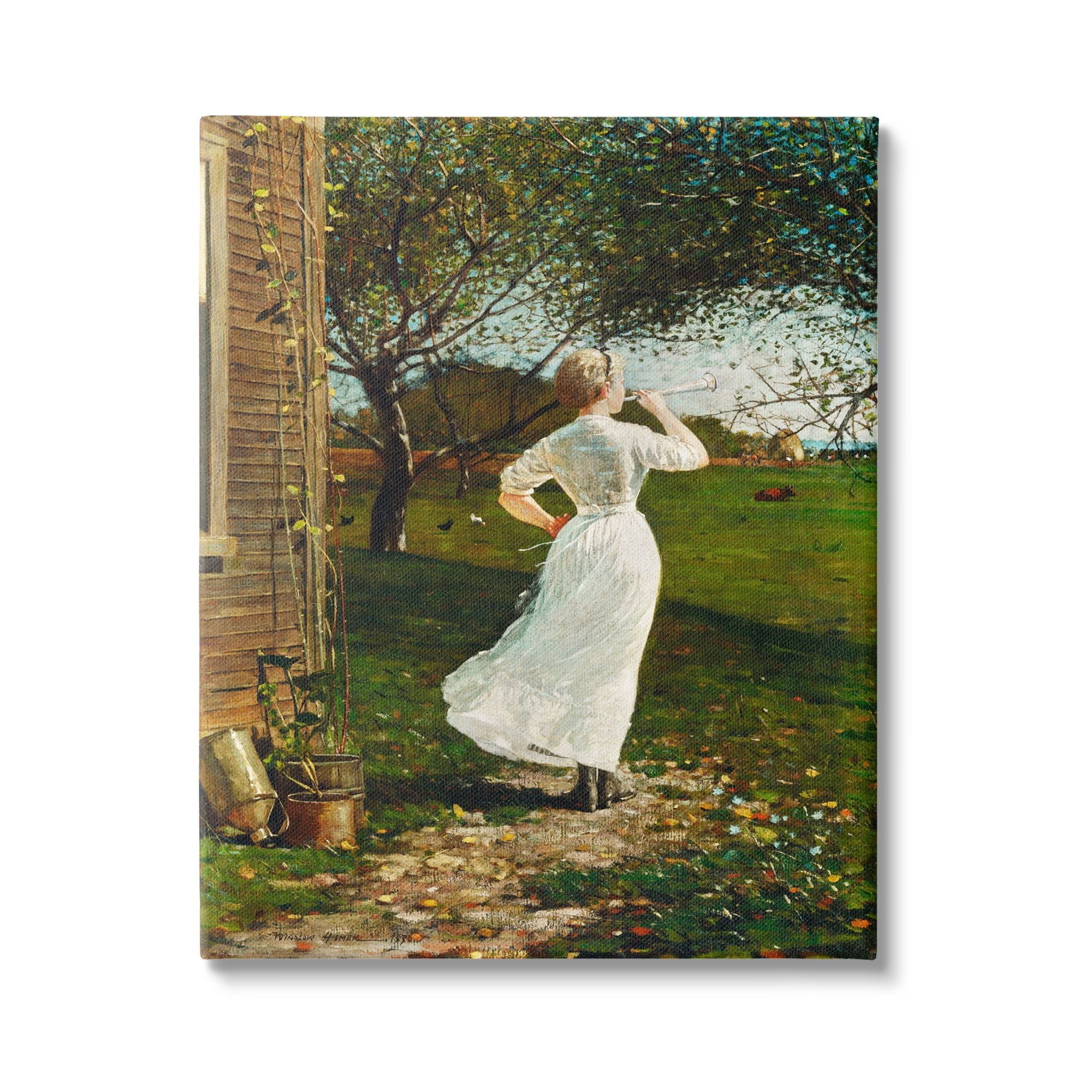 Stupell Industries Classic Woman Instrument Rural Vintage House Painting Painting Gallery Wrapped Canvas Print Wall Art, Design by Lettered and Lined