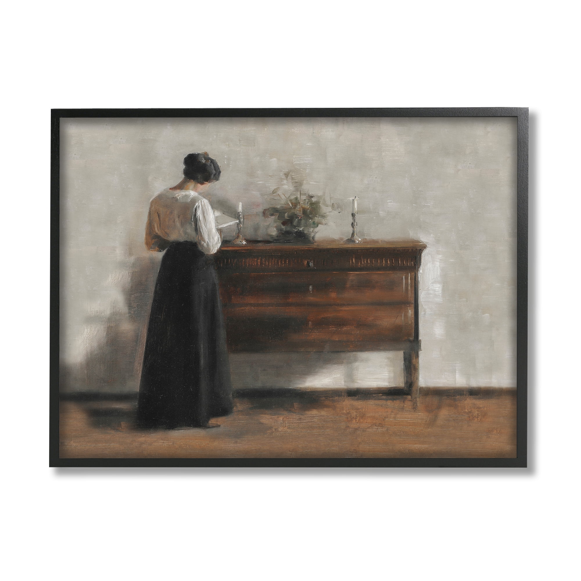 Stupell Industries Classic Woman Reading Literature & Film Painting Black Framed Art Print Wall Art, 30 x 24