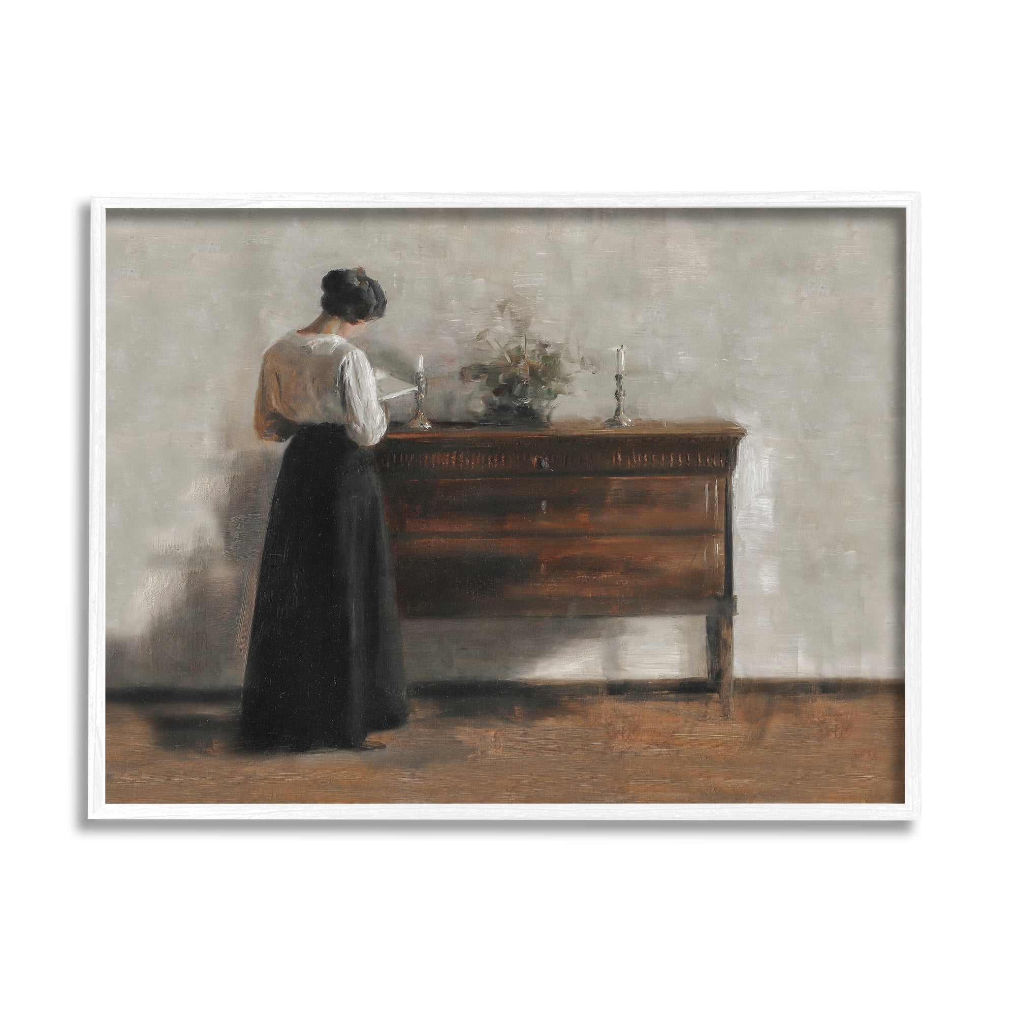 Stupell Industries Classic Woman Reading Literature & Film Painting White Framed Art Print Wall Art, 20 x 16