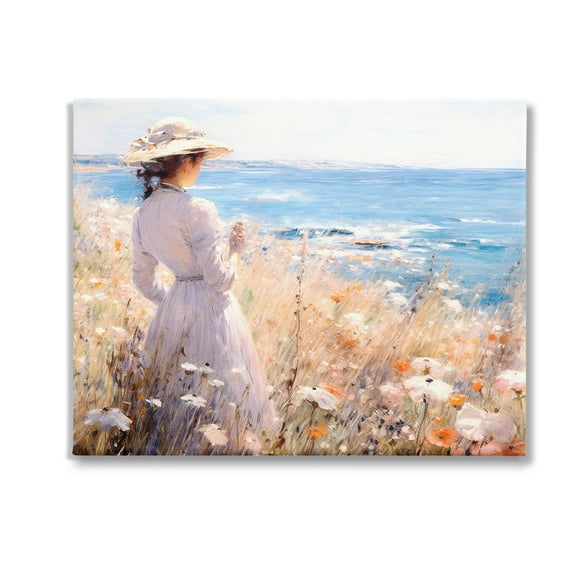 Stupell Industries Classic Woman by Shore Landscape Painting Gallery Wrapped Canvas Art Print Wall Art, 20 x 16