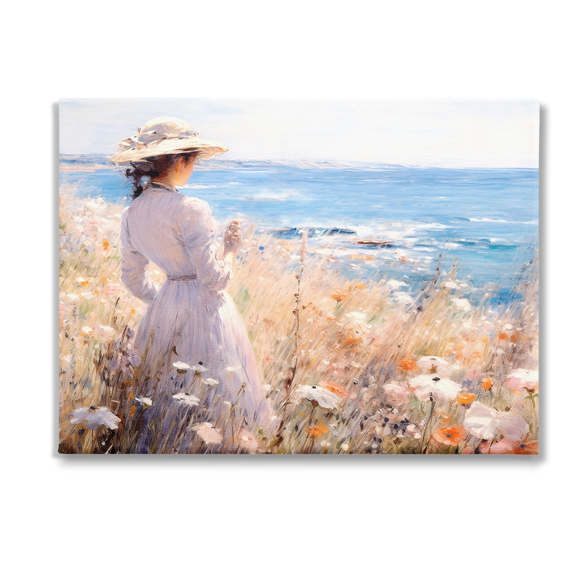 Stupell Industries Classic Woman by Shore Landscape Painting Gallery Wrapped Canvas Art Print Wall Art, 48 x 36