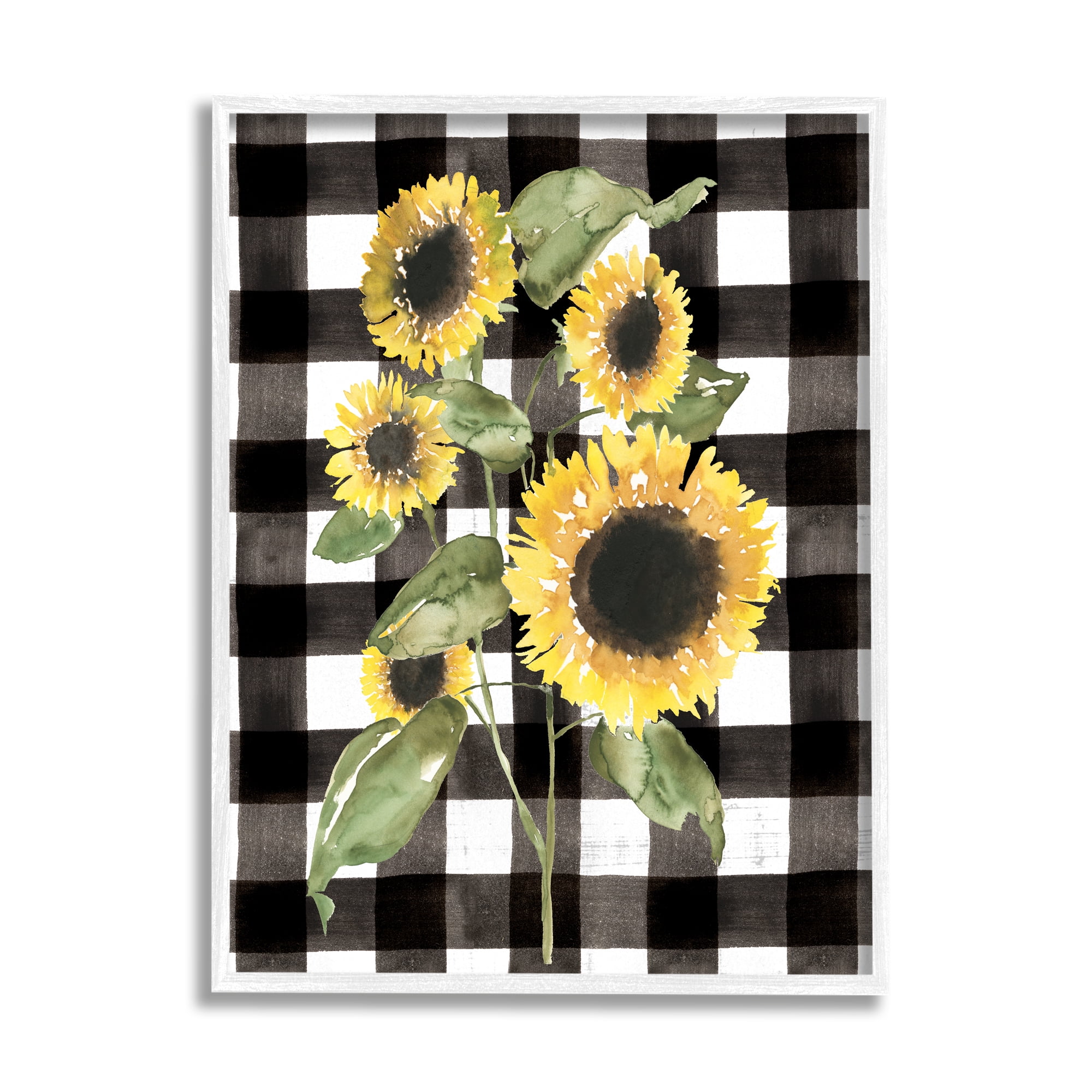 Stupell Industries Classic Yellow Sunflower Floral Bunch Buffalo Check Plaid, 16 x 20, Design by Jennifer Goldberger