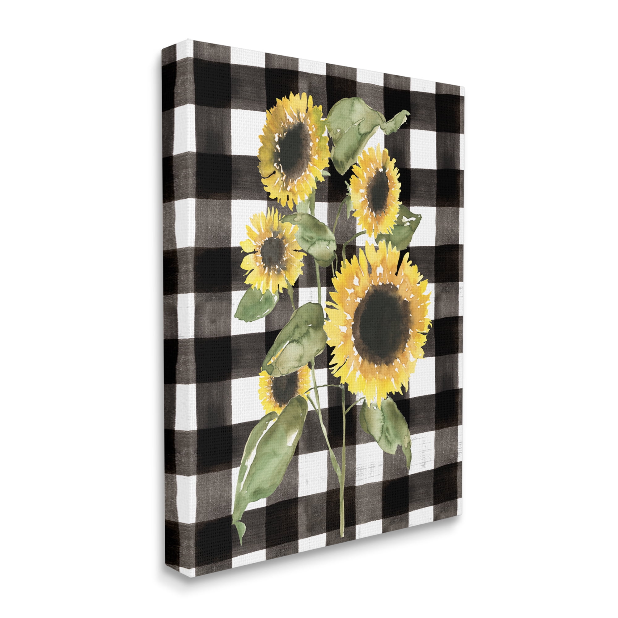 Stupell Industries Classic Yellow Sunflower Floral Bunch Buffalo Check Plaid, 16 x 20, Design by Jennifer Goldberger
