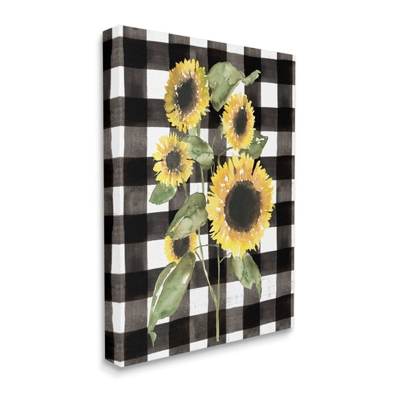 Stupell Industries Classic Yellow Sunflower Floral Bunch Buffalo Check Plaid, 16 x 20, Design by Jennifer Goldberger