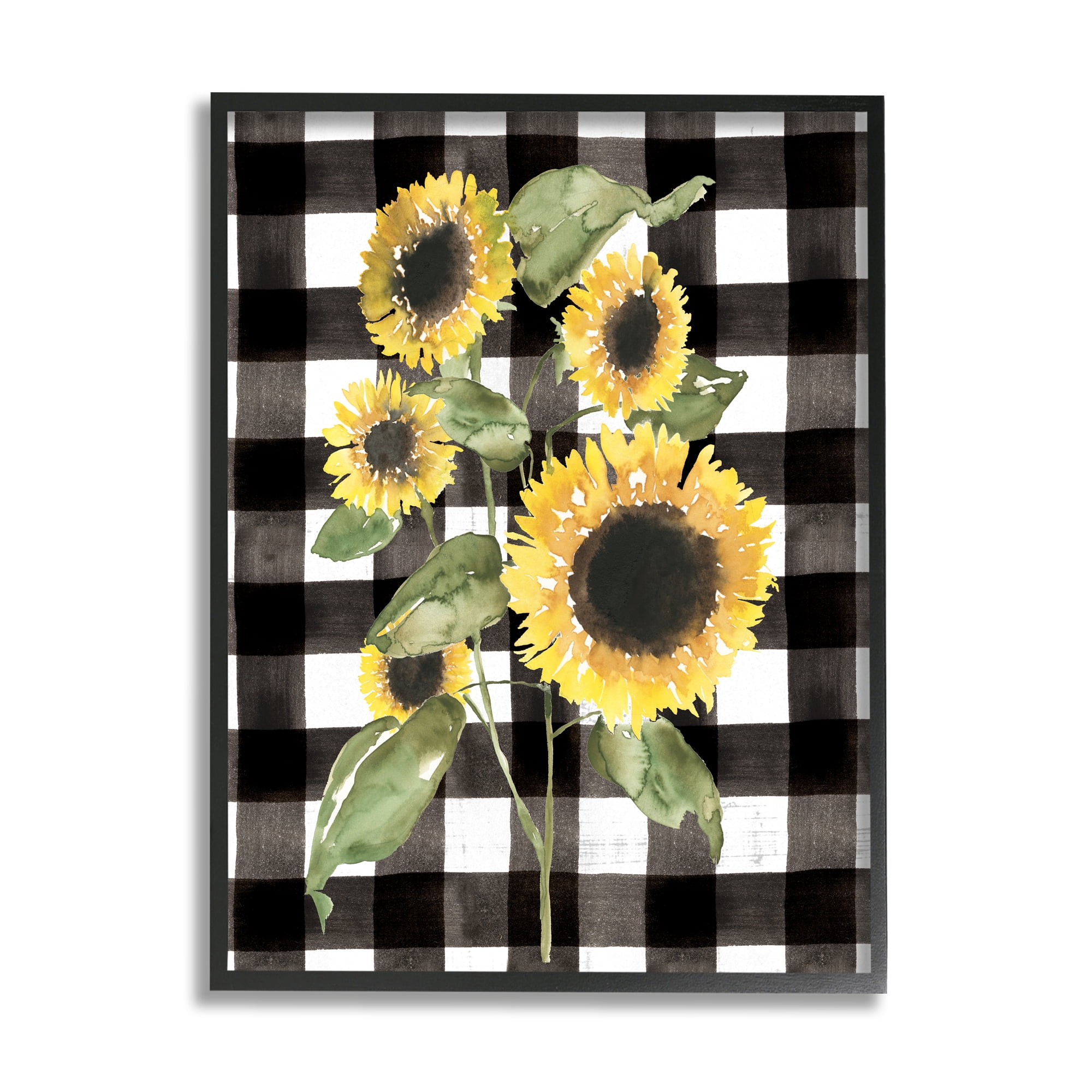 Stupell Industries Classic Yellow Sunflower Floral Bunch Buffalo Check ...