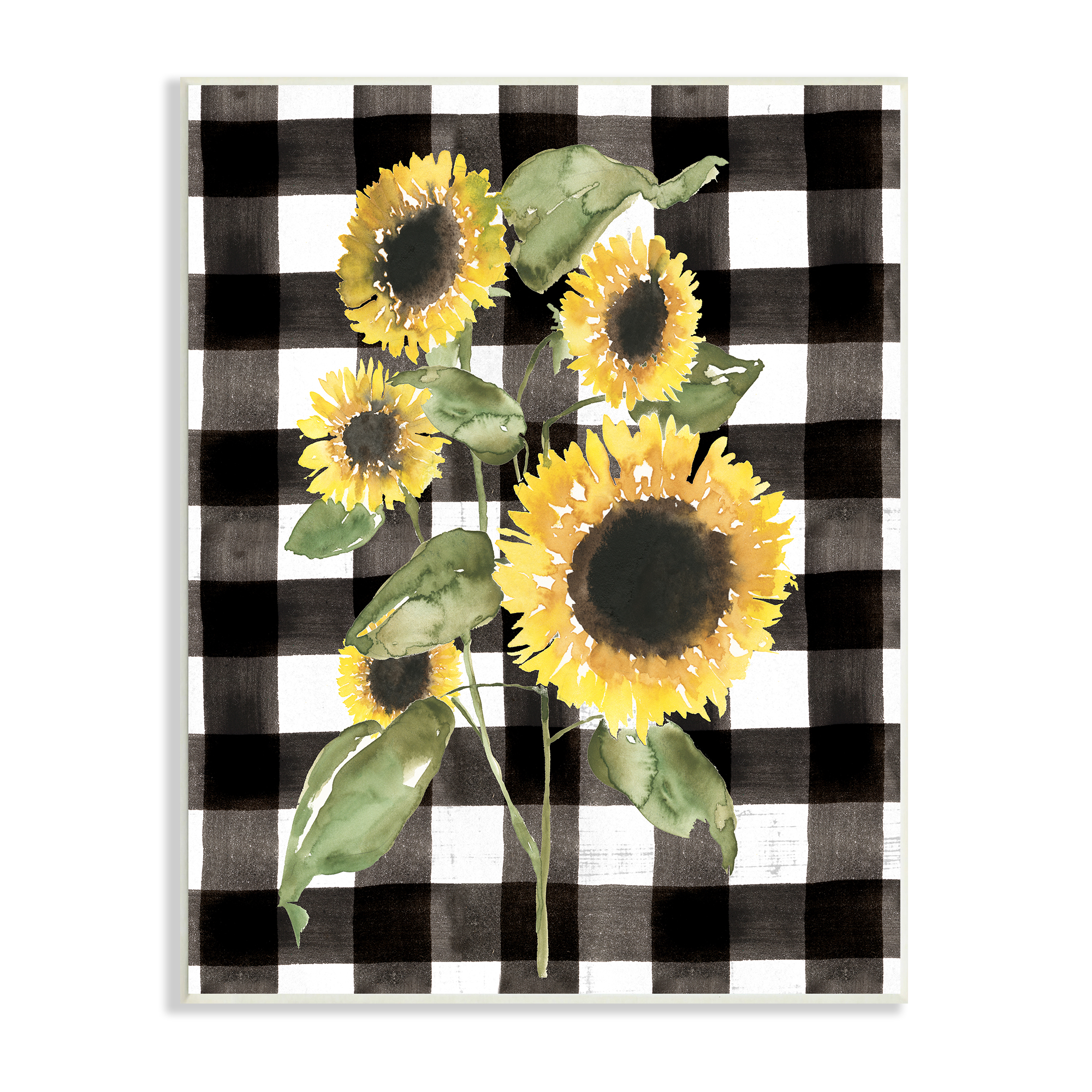 Stupell Industries Classic Yellow Sunflower Floral Bunch Buffalo Check Plaid Botanical & Floral Painting Unframed Art Print Wall Art, 10 x 15