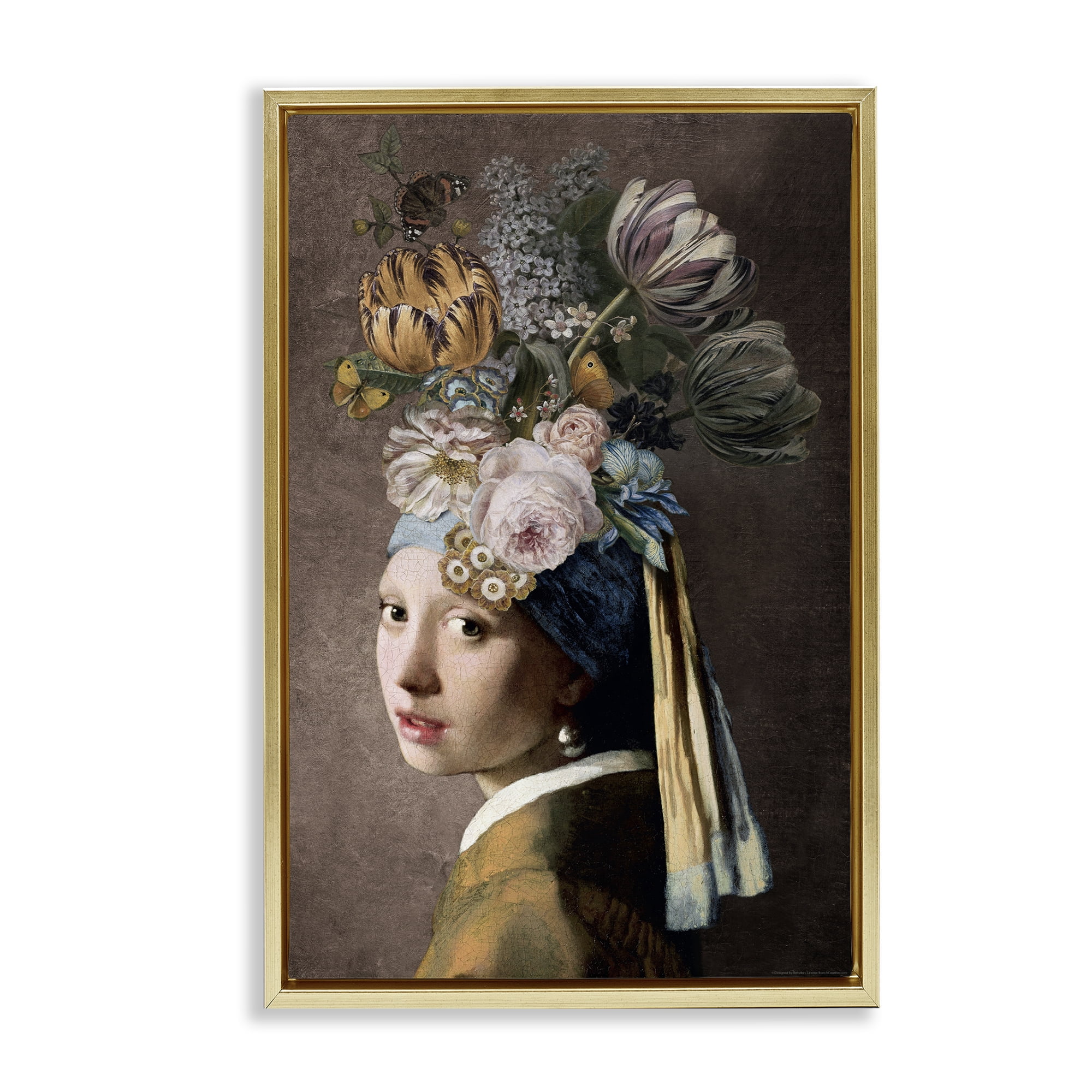 Stupell Industries Classic with Vintage Blooms People Painting Gold Floater Framed Canvas Art Print Wall Art, 21 x 31