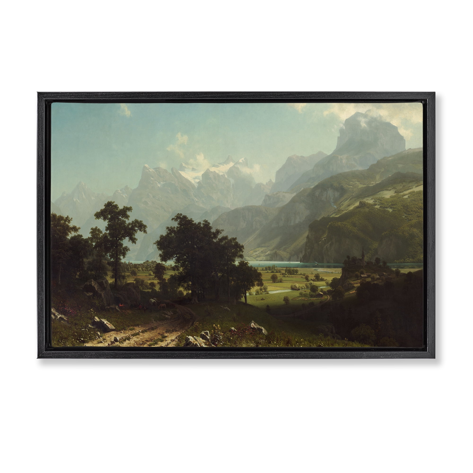 Stupell Industries Classical Bierstadt Lake Lucerne Landscape & Nature Painting Black Floater Framed Canvas Art Print Wall Art, 31 x 21