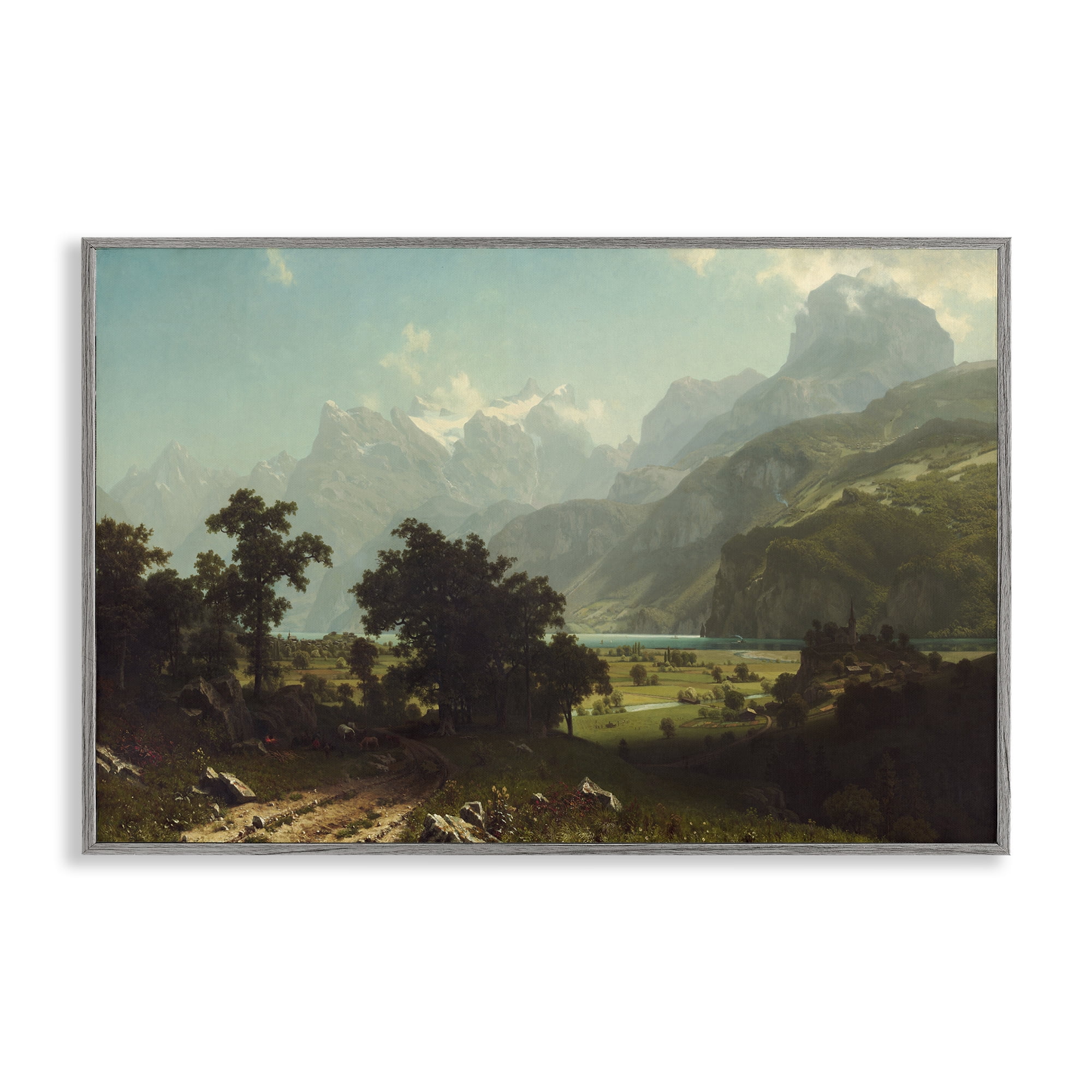 Stupell Industries Classical Bierstadt Lake Lucerne Landscape & Nature Painting Gray Framed Art Print Wall Art, 30 x 20