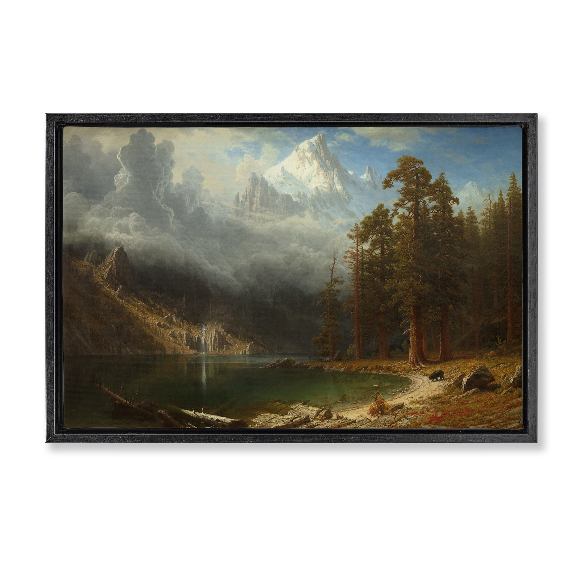 Stupell Industries Classical Bierstadt Mount Corcoron Landscape & Nature Painting Black Floater Framed Canvas Art Print Wall Art, 25 x 17