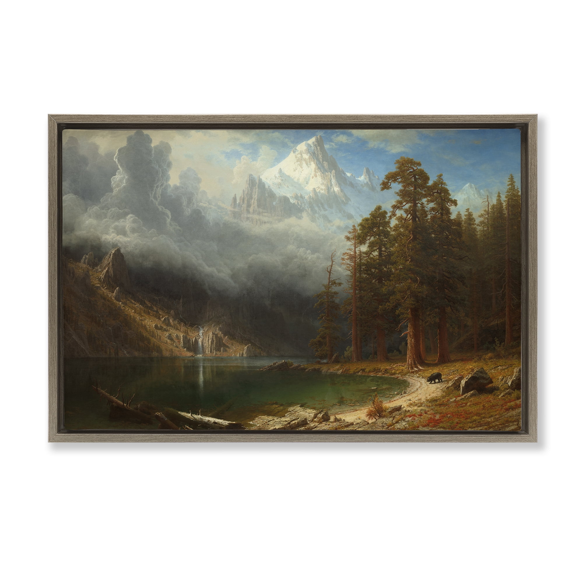 Stupell Industries Classical Bierstadt Mount Corcoron Landscape & Nature Painting Brown Floater Framed Canvas Art Print Wall Art, 31 x 21