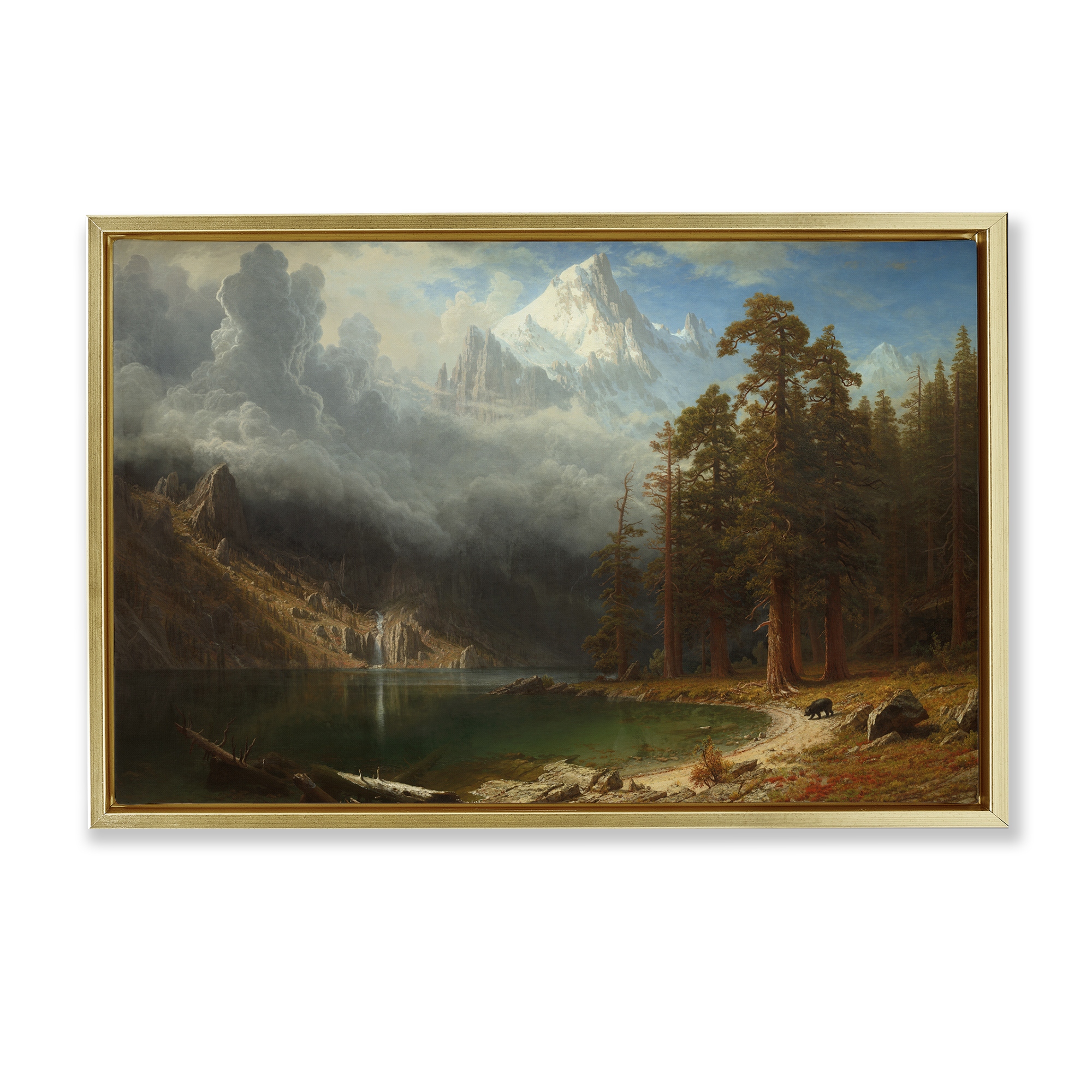 Stupell Industries Classical Bierstadt Mount Corcoron Landscape & Nature Painting Gold Floater Framed Canvas Art Print Wall Art, 25 x 17