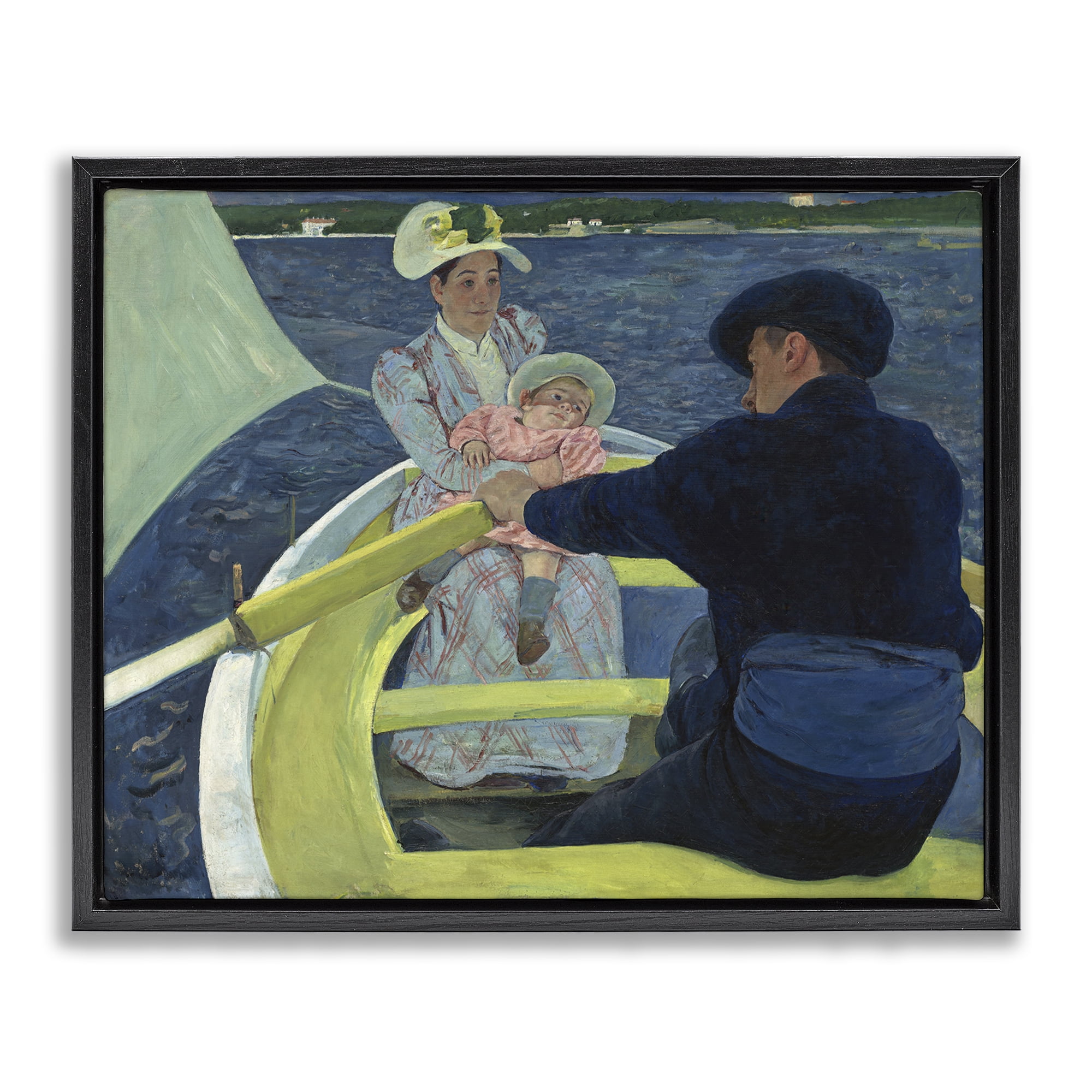Stupell Industries Classical Boating Party People Painting Black Floater Framed Canvas Art Print Wall Art, 21 x 17