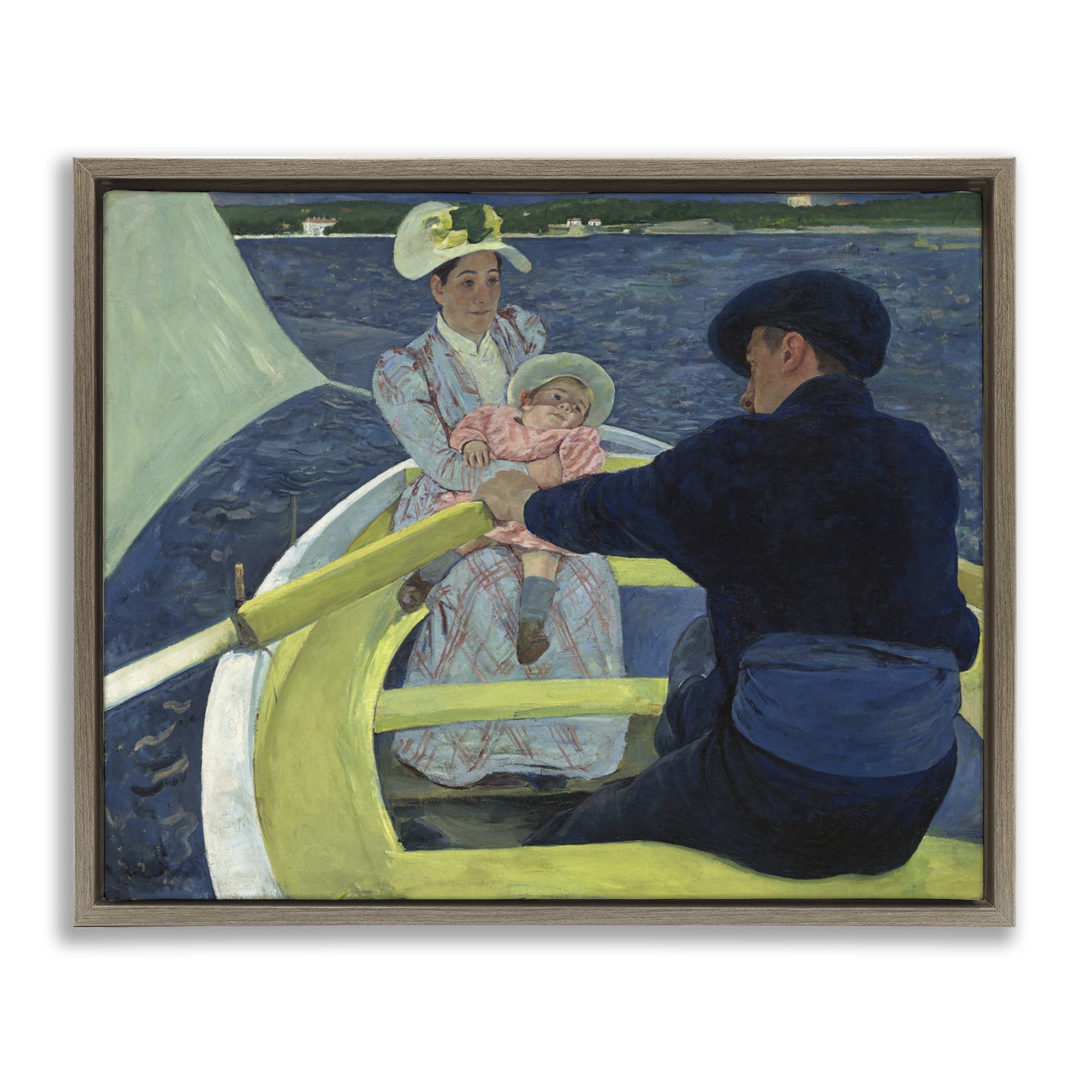Stupell Industries Classical Boating Party People Painting Brown Floater Framed Canvas Art Print Wall Art, 21 x 17
